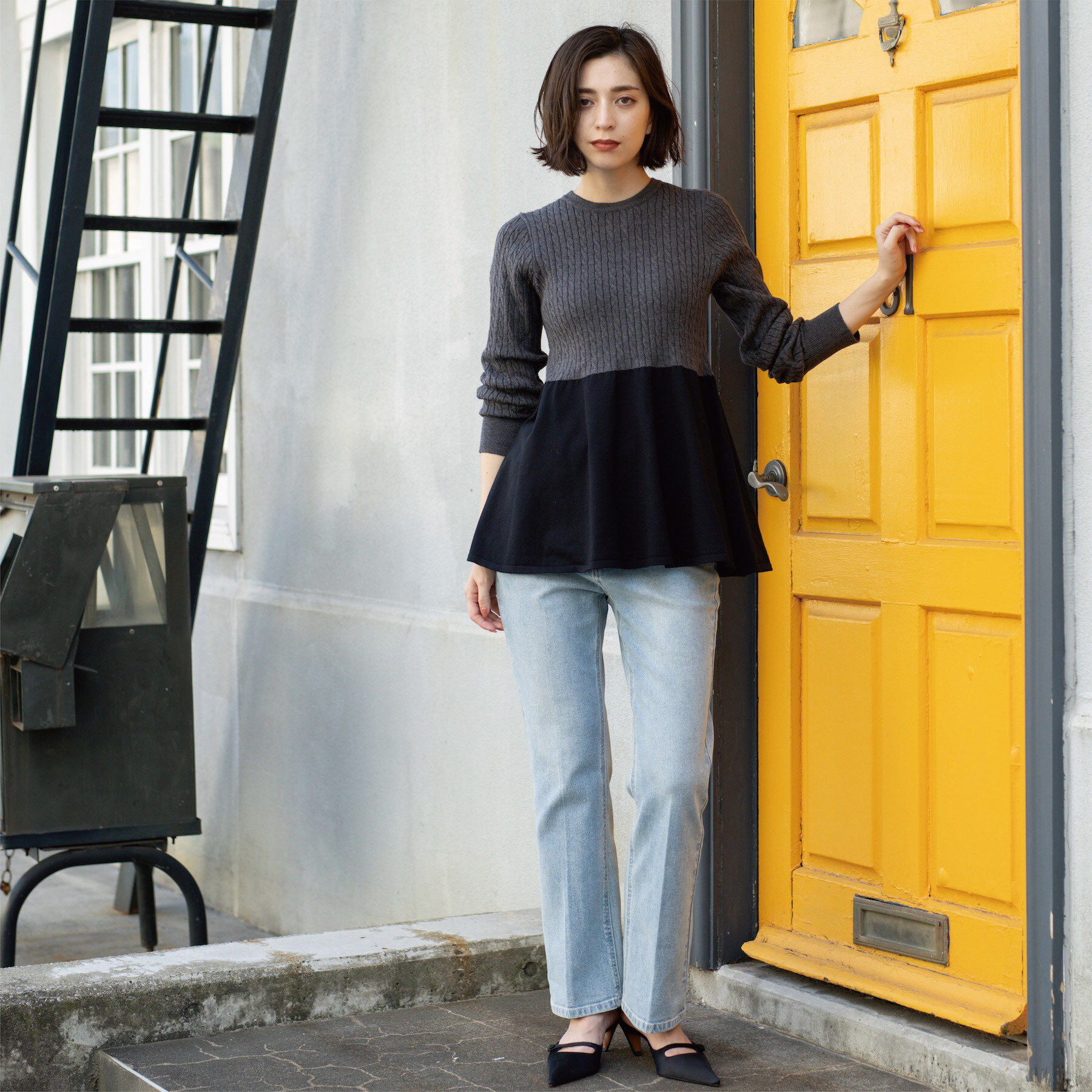 OPAQUE.CLIP「ミニケーブル切替ペプラムニット」|ニット・セーター|