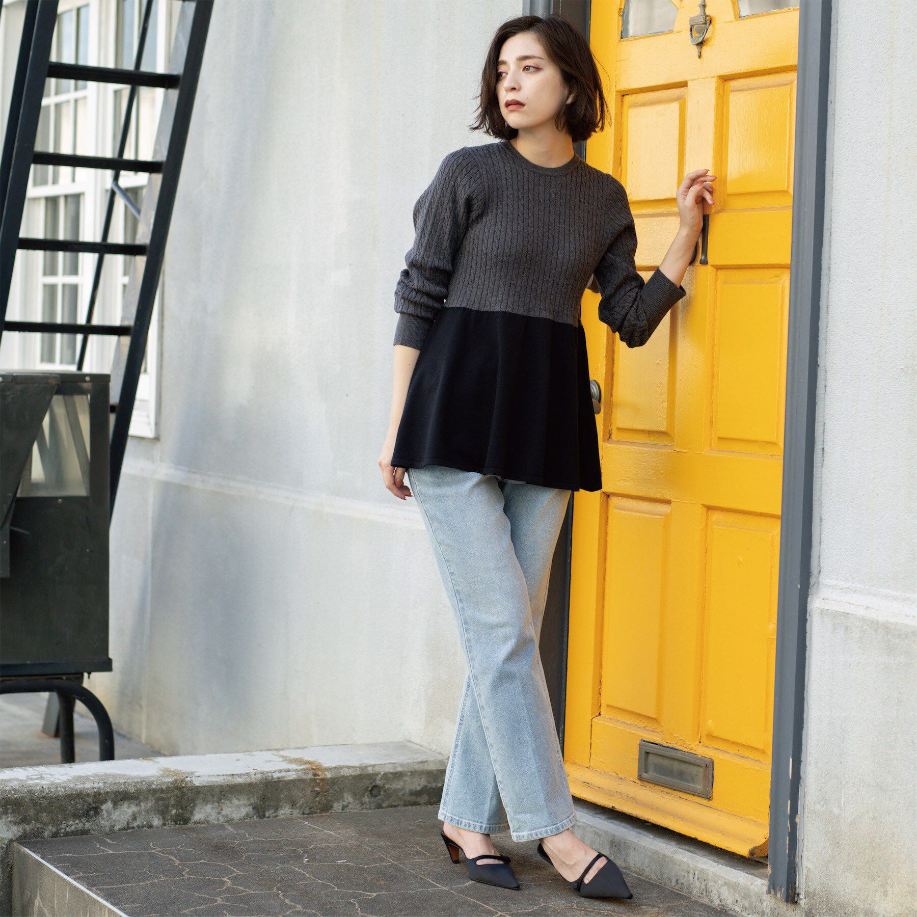 OPAQUE.CLIP「ミニケーブル切替ペプラムニット」|ニット・セーター|