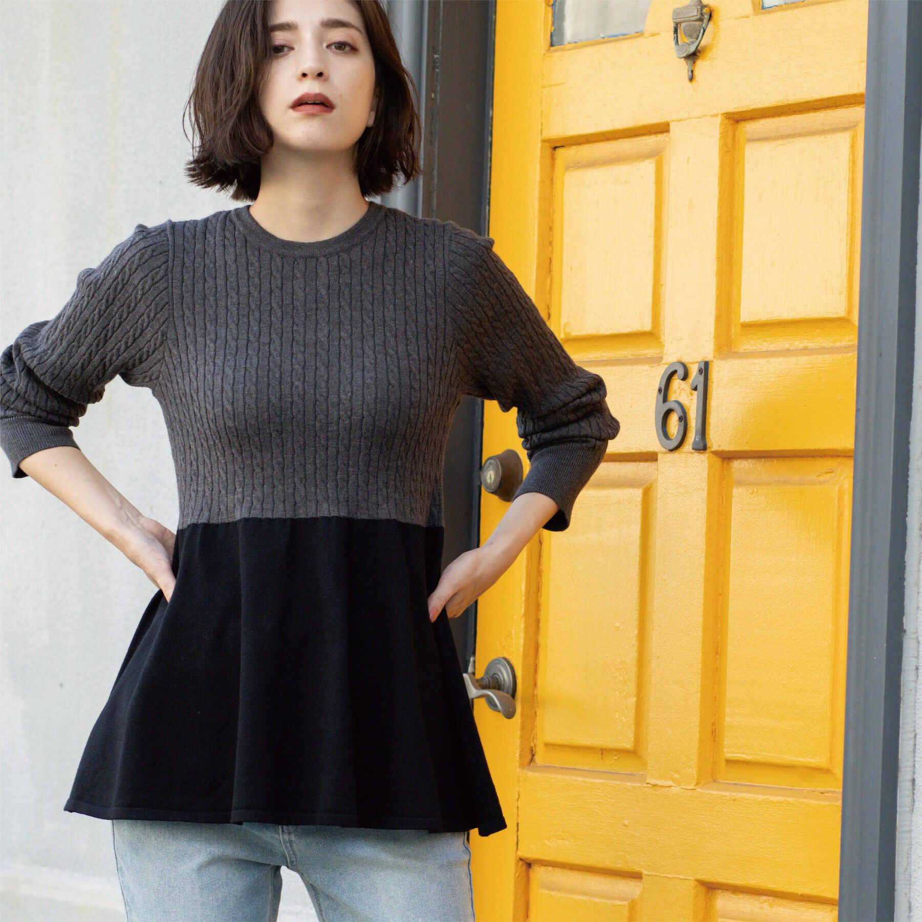 OPAQUE.CLIP「ミニケーブル切替ペプラムニット」|ニット・セーター|チャコールグレー(5