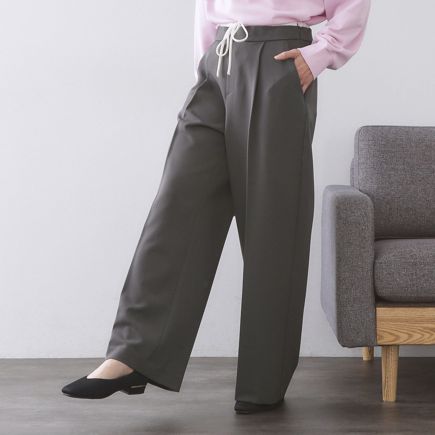 OPAQUE.CLIP「サテンレイヤード風ワイドパンツ【洗濯機OK】」|その他|