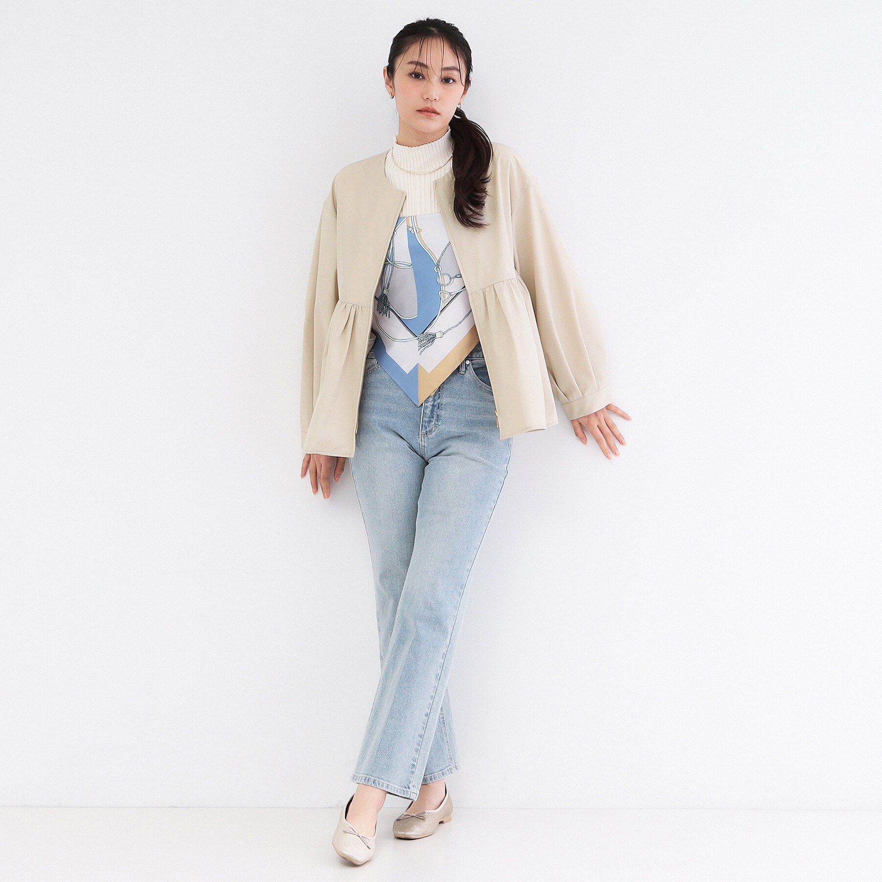 OPAQUE.CLIP「撥水ノーカラーペプラムブルゾン【洗濯機OK/抗ピル】」|ブルゾン・スタジャン|