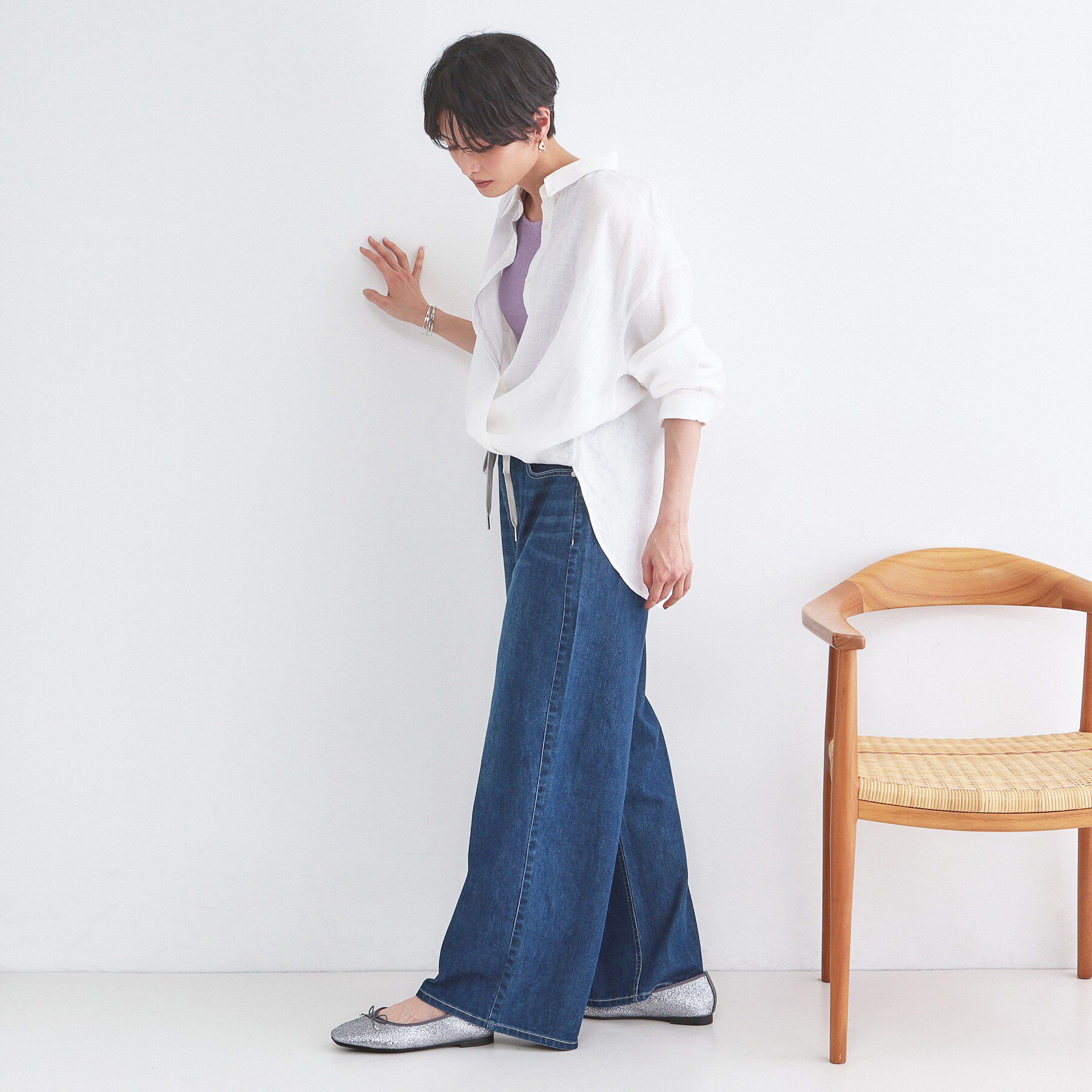 OPAQUE.CLIP「ライトオンスデニムイージーワイドパンツ【洗濯機OK】」|デニム|