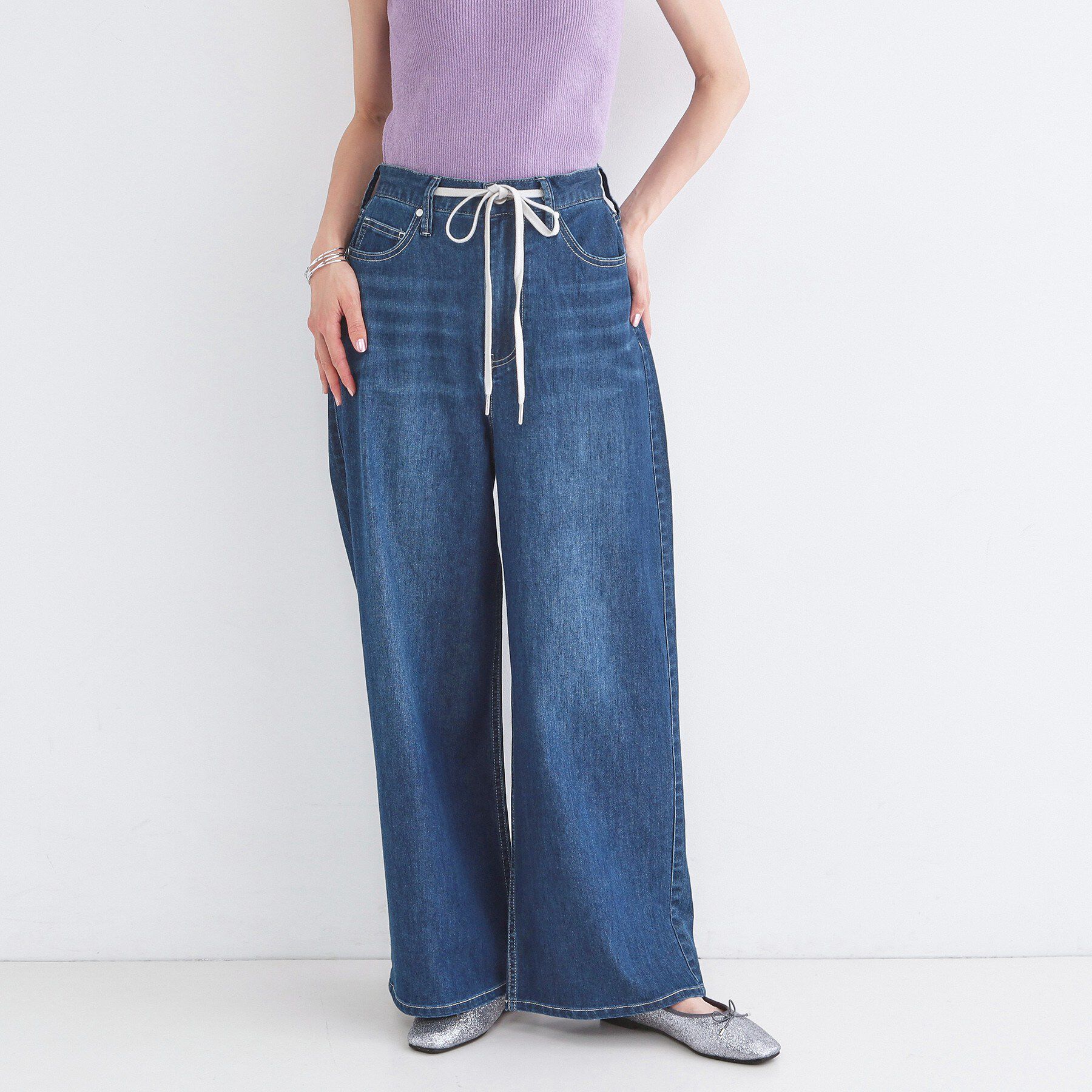 OPAQUE.CLIP「ライトオンスデニムイージーワイドパンツ【洗濯機OK】」|デニム|ブルー(093)