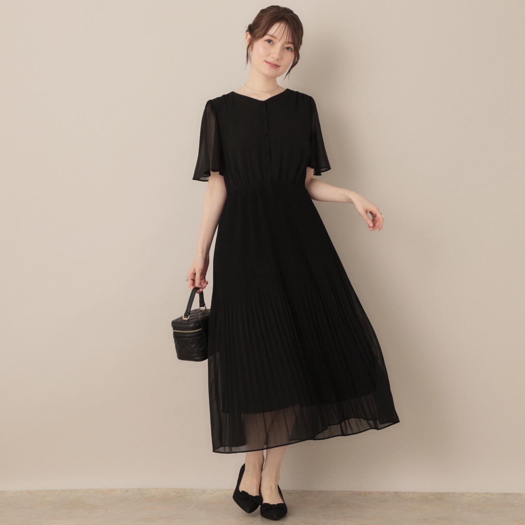 Couture broach「【二の腕カバー・楽ちん・通勤】シフォンプリーツワンピース」|ワンピース|