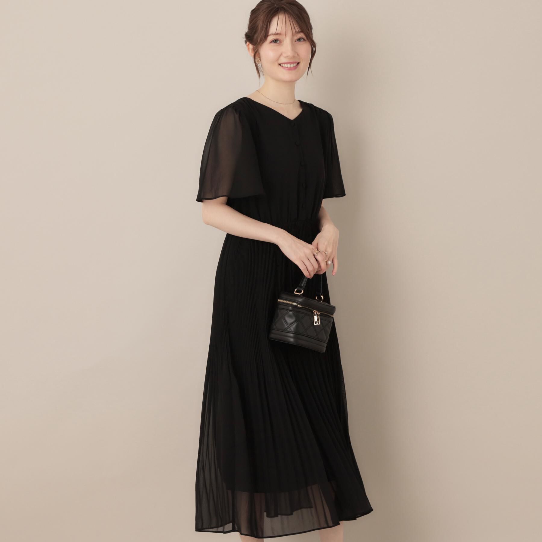 Couture broach「【二の腕カバー・楽ちん・通勤】シフォンプリーツワンピース」|ワンピース|