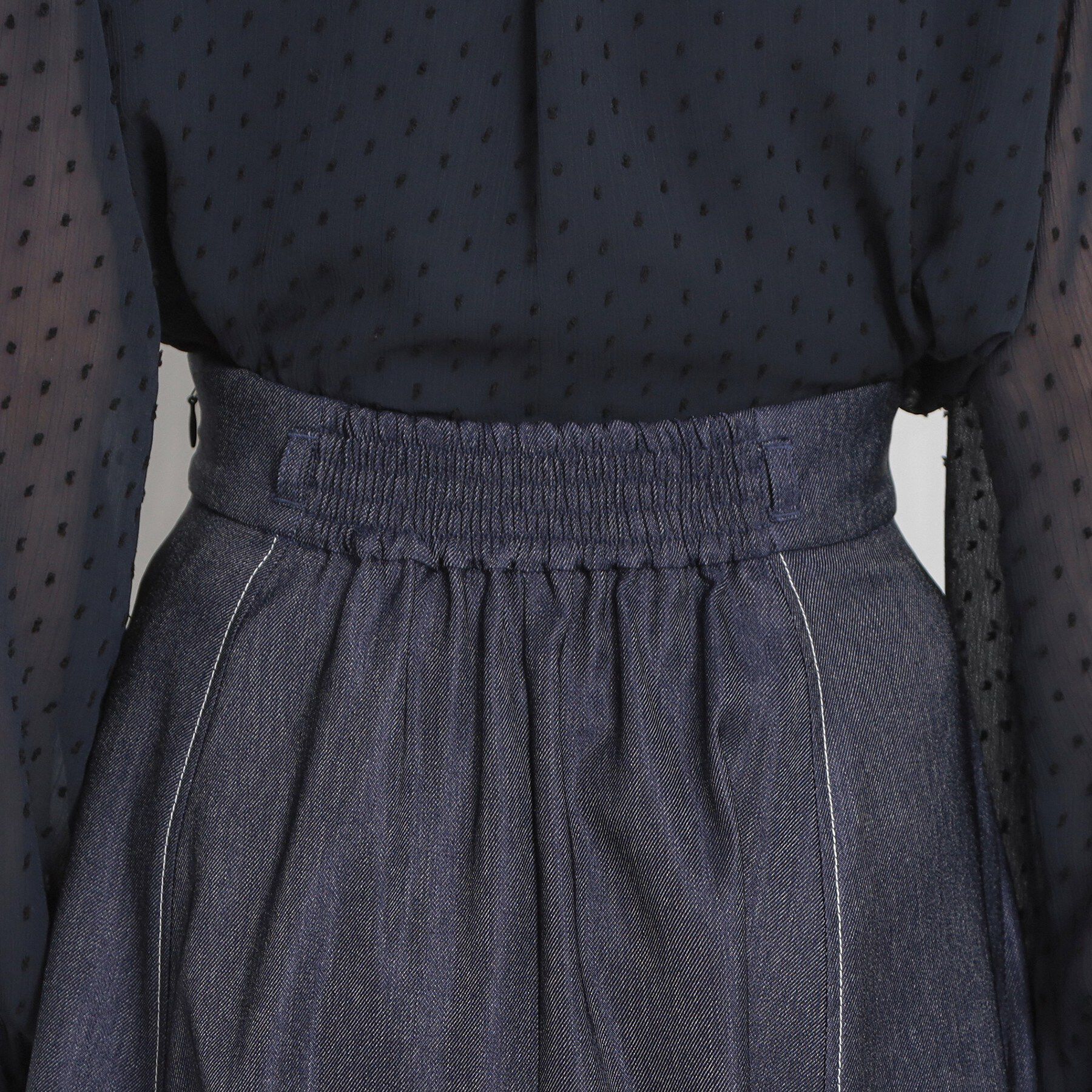 Couture broach「【洗える】デニムライク細リボンスカート」|スカート|