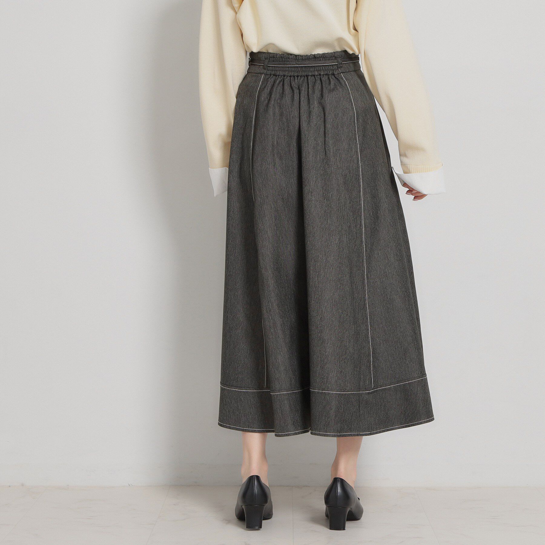 Couture broach「【洗える】デニムライク細リボンスカート」|スカート|