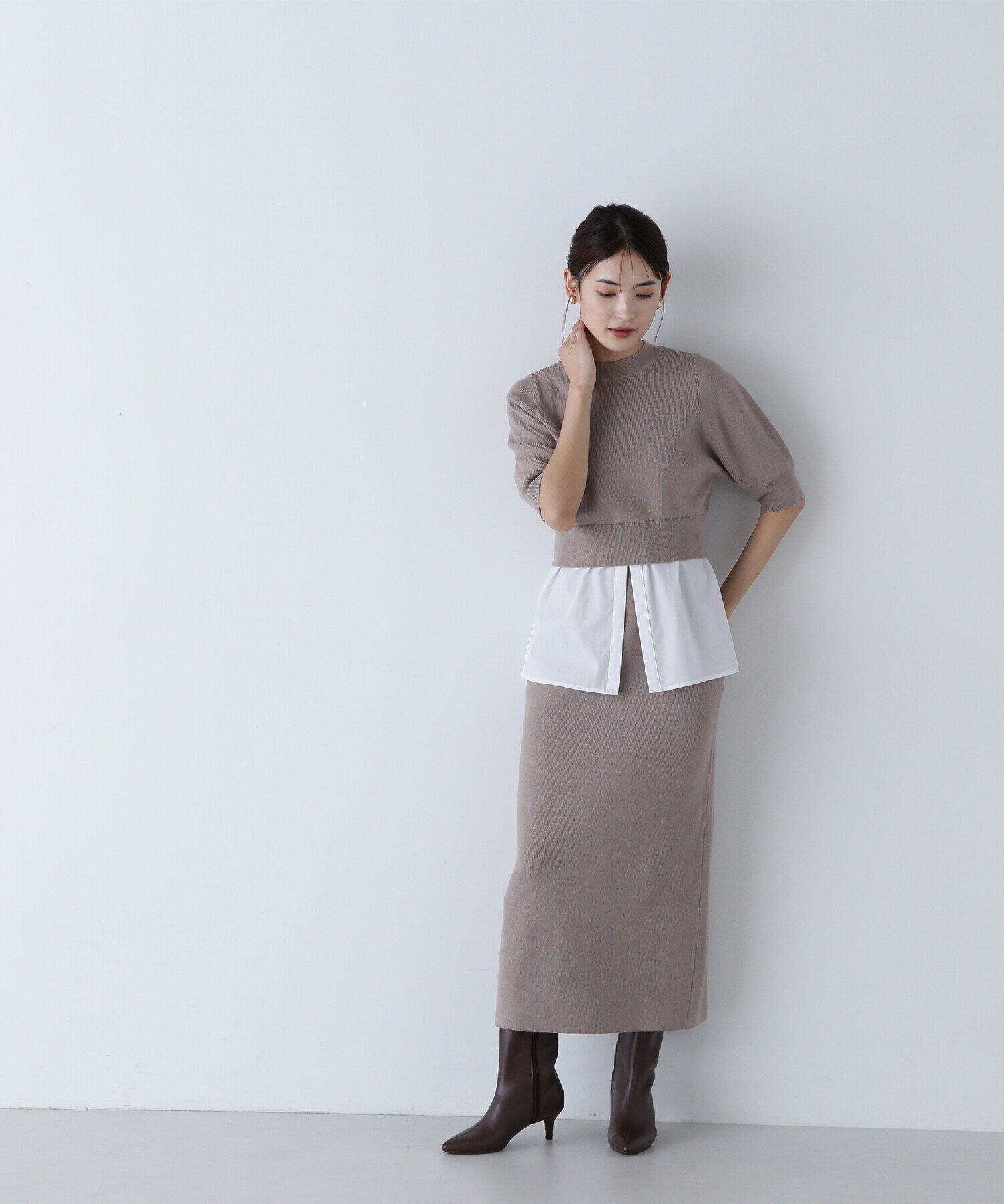  「シャツレイヤードニットセットアップ」|ワンピース|