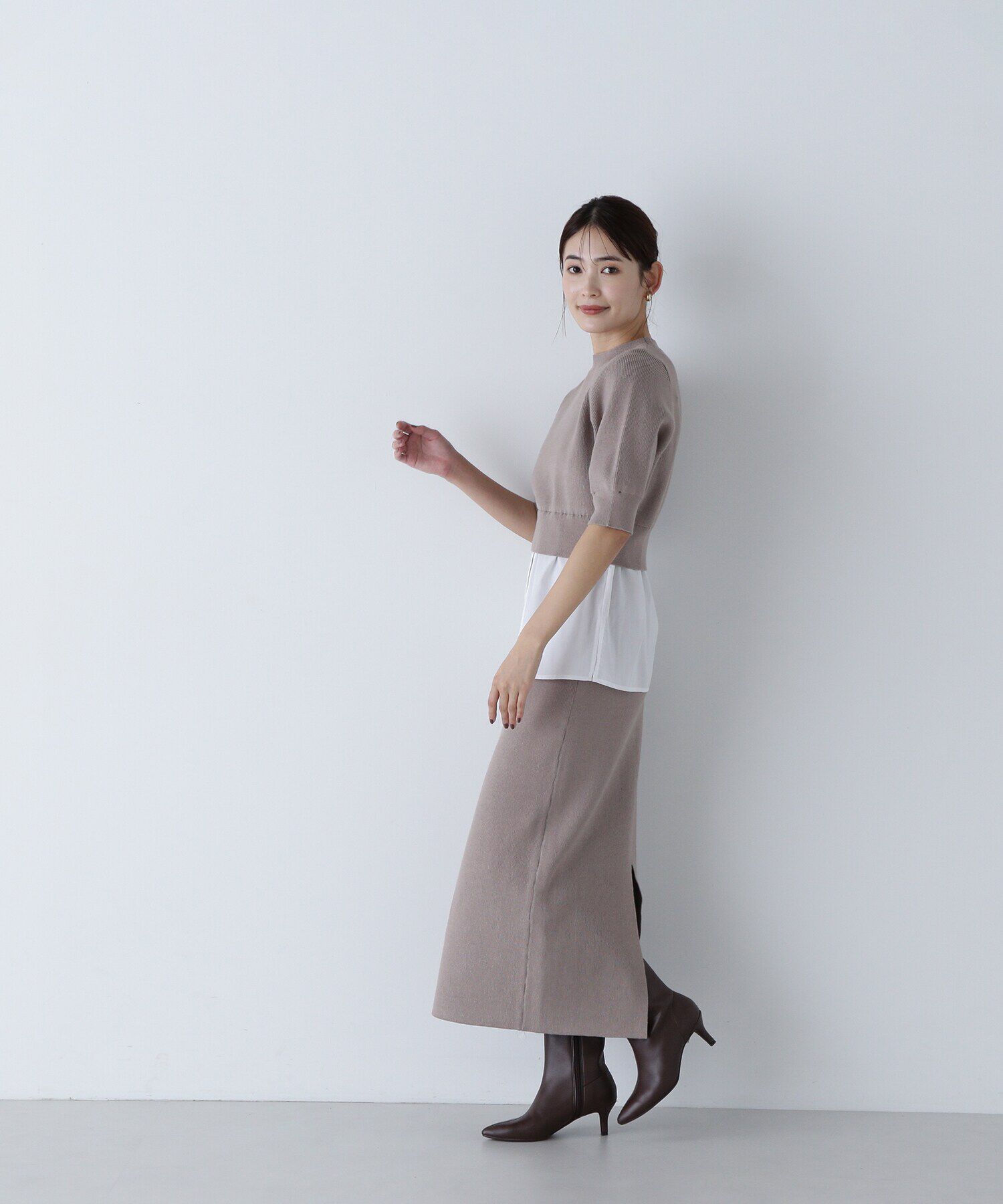  「シャツレイヤードニットセットアップ」|ワンピース|