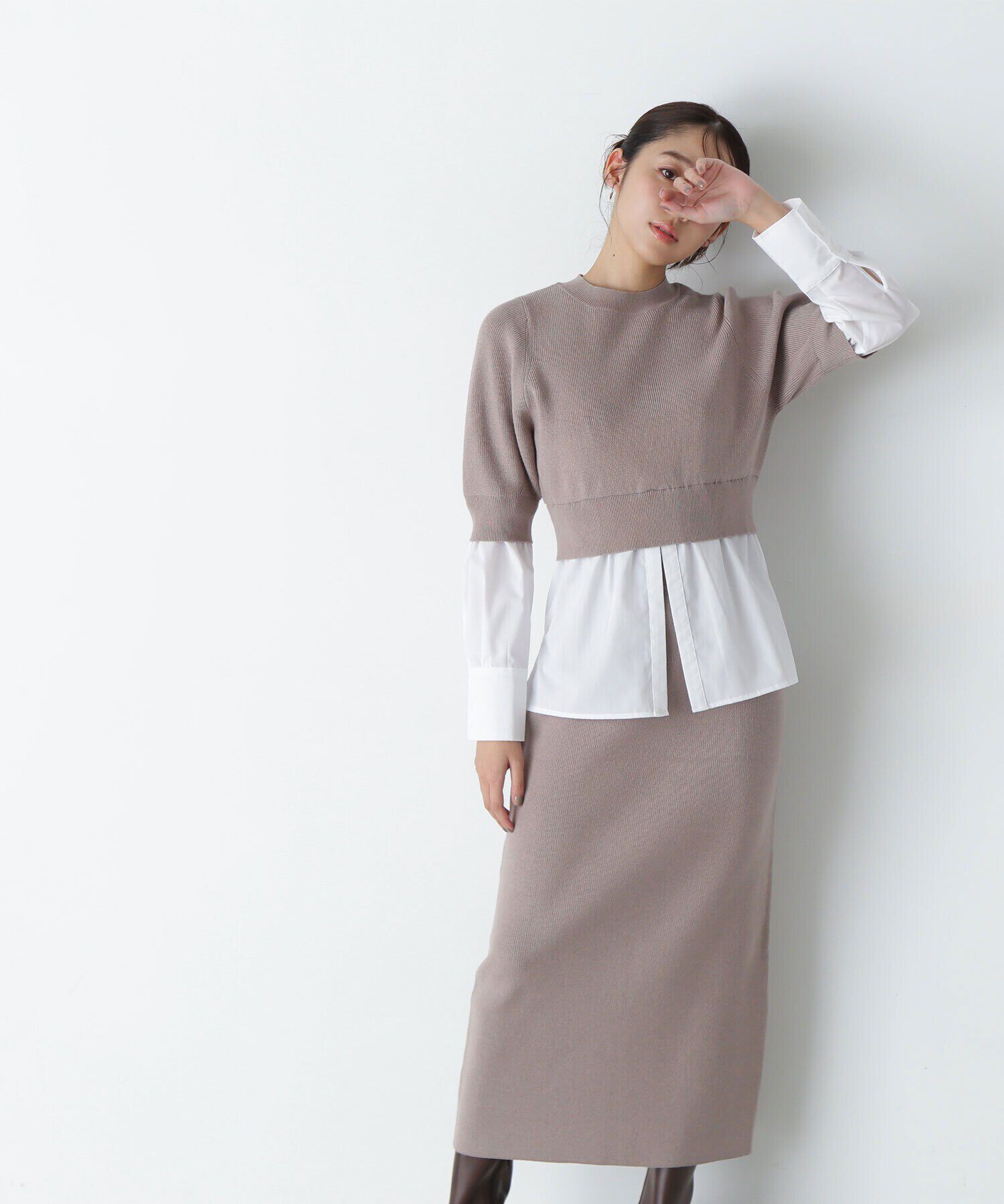 「シャツレイヤードニットセットアップ」|ワンピース|