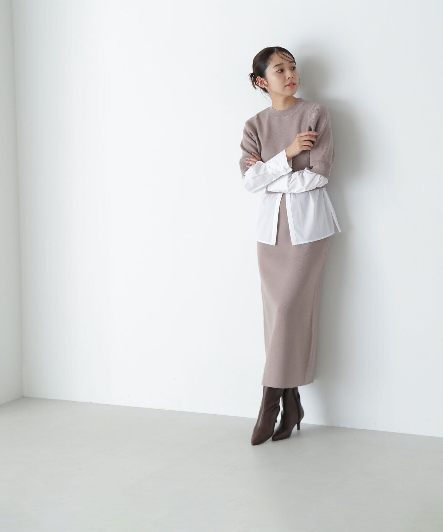  「シャツレイヤードニットセットアップ」|ワンピース|