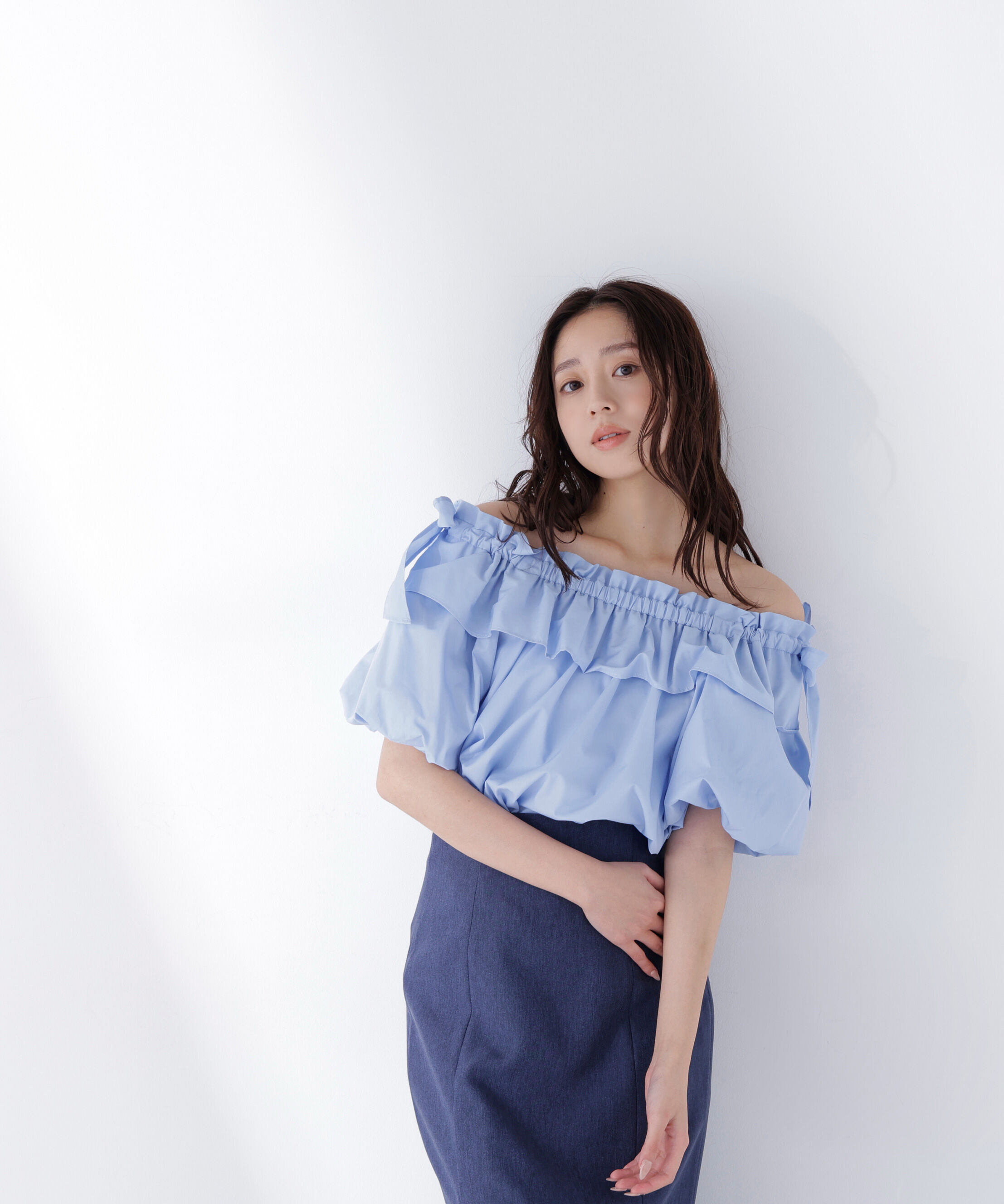  「ショルダーリボンブラウス」|シャツ・ブラウス|ブルー