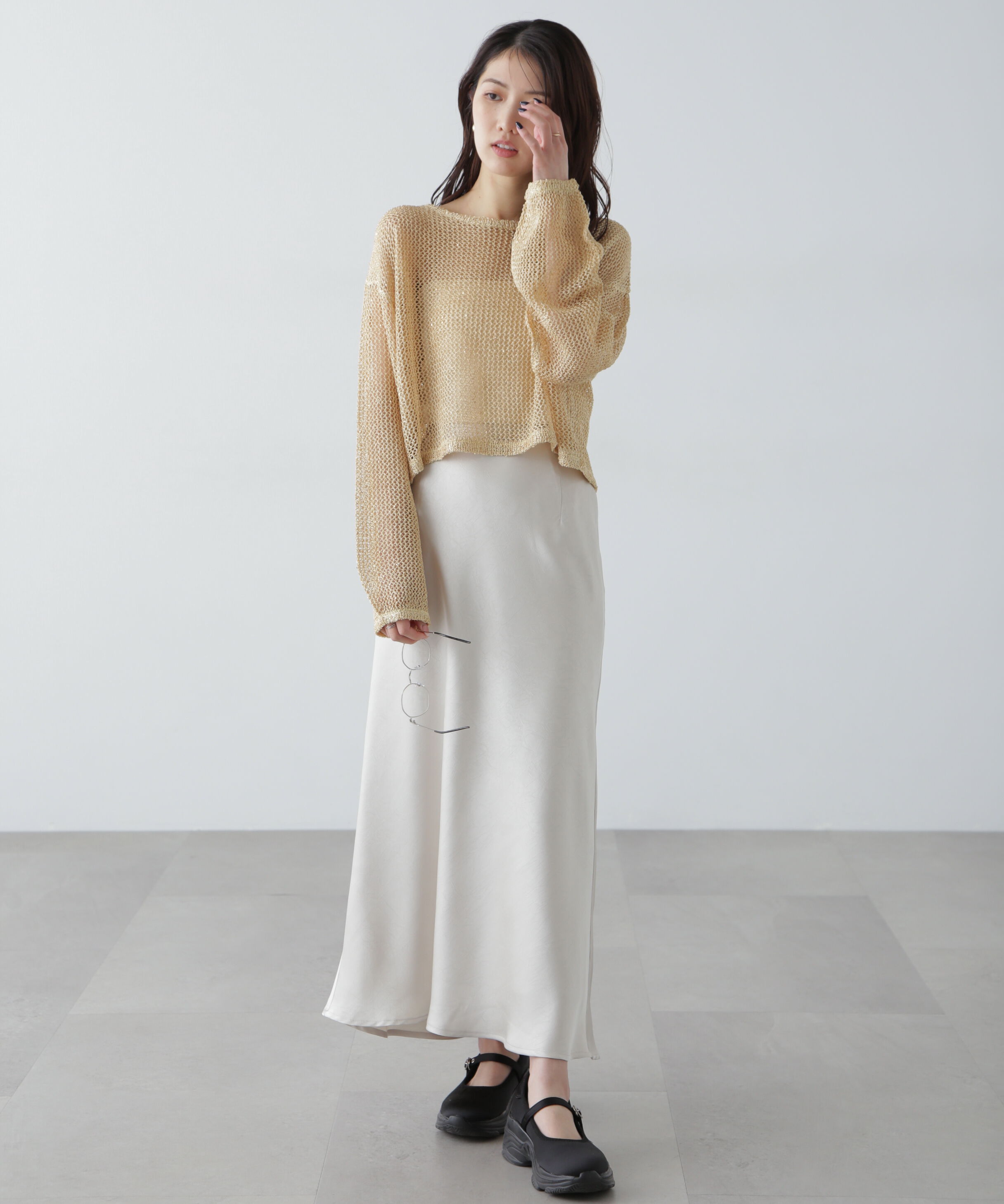  「ワッシャーサテンナロースカート」|スカート|