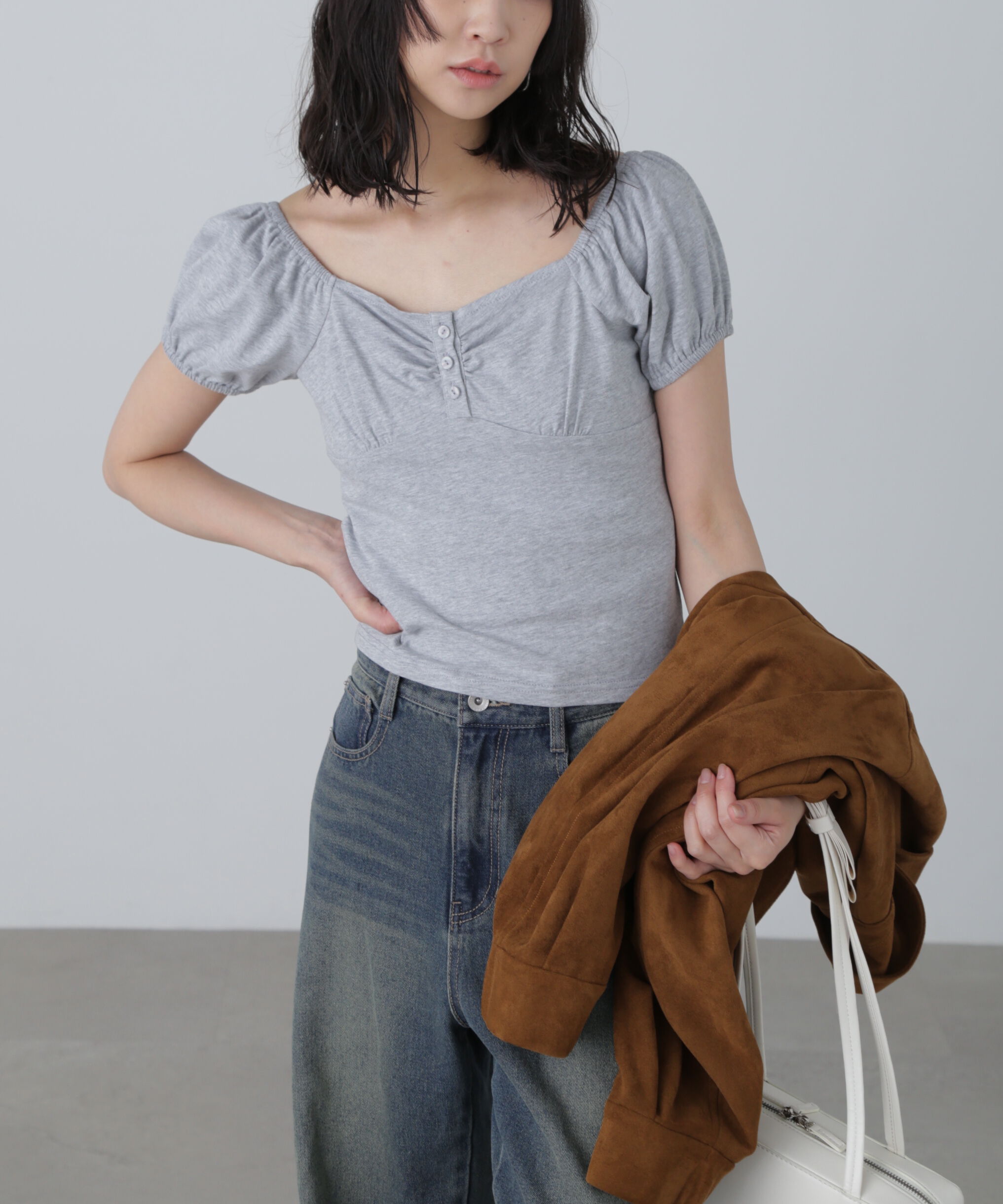  「オフショルギャザーカットソー」|Tシャツ・カットソー|