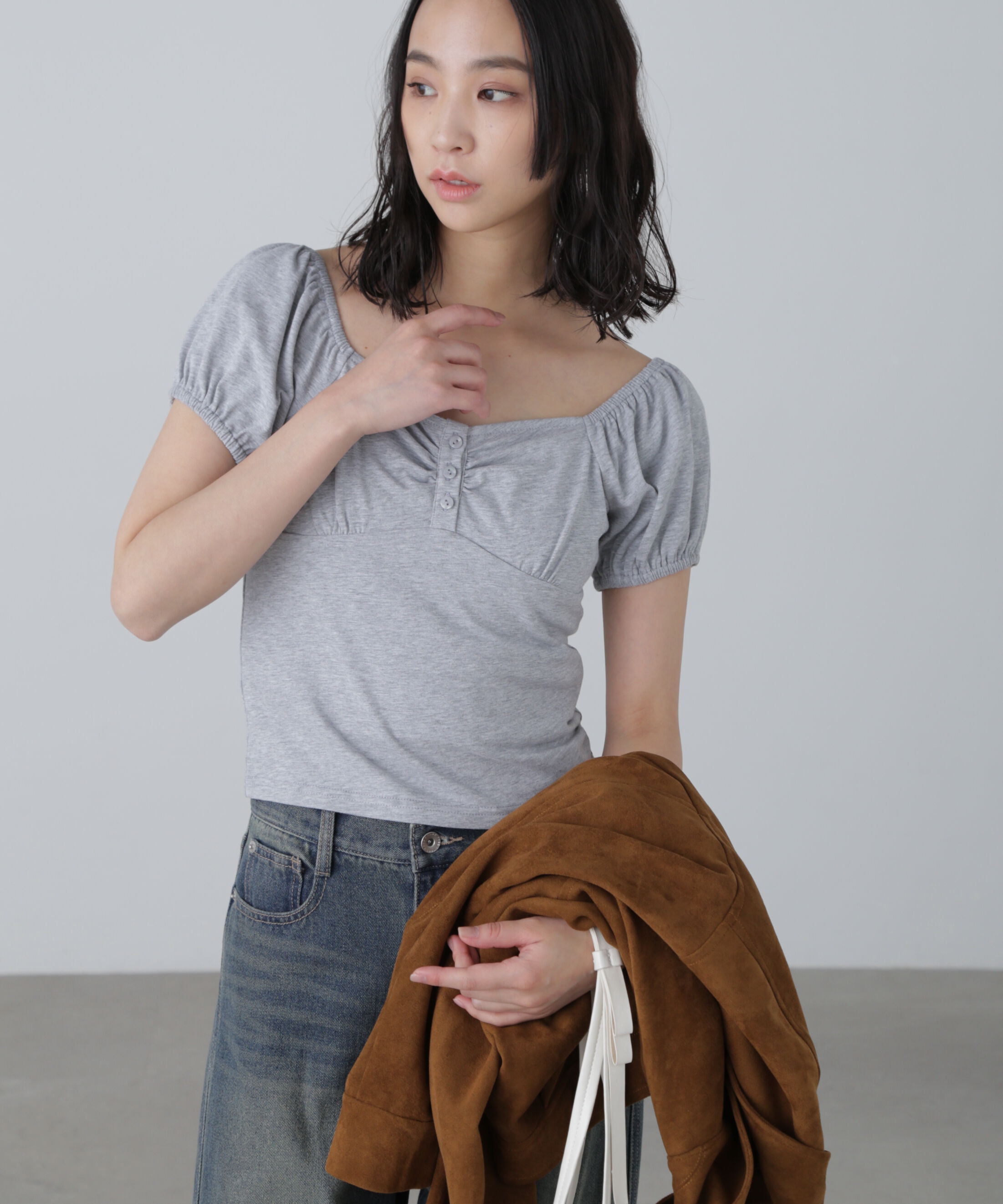  「オフショルギャザーカットソー」|Tシャツ・カットソー|