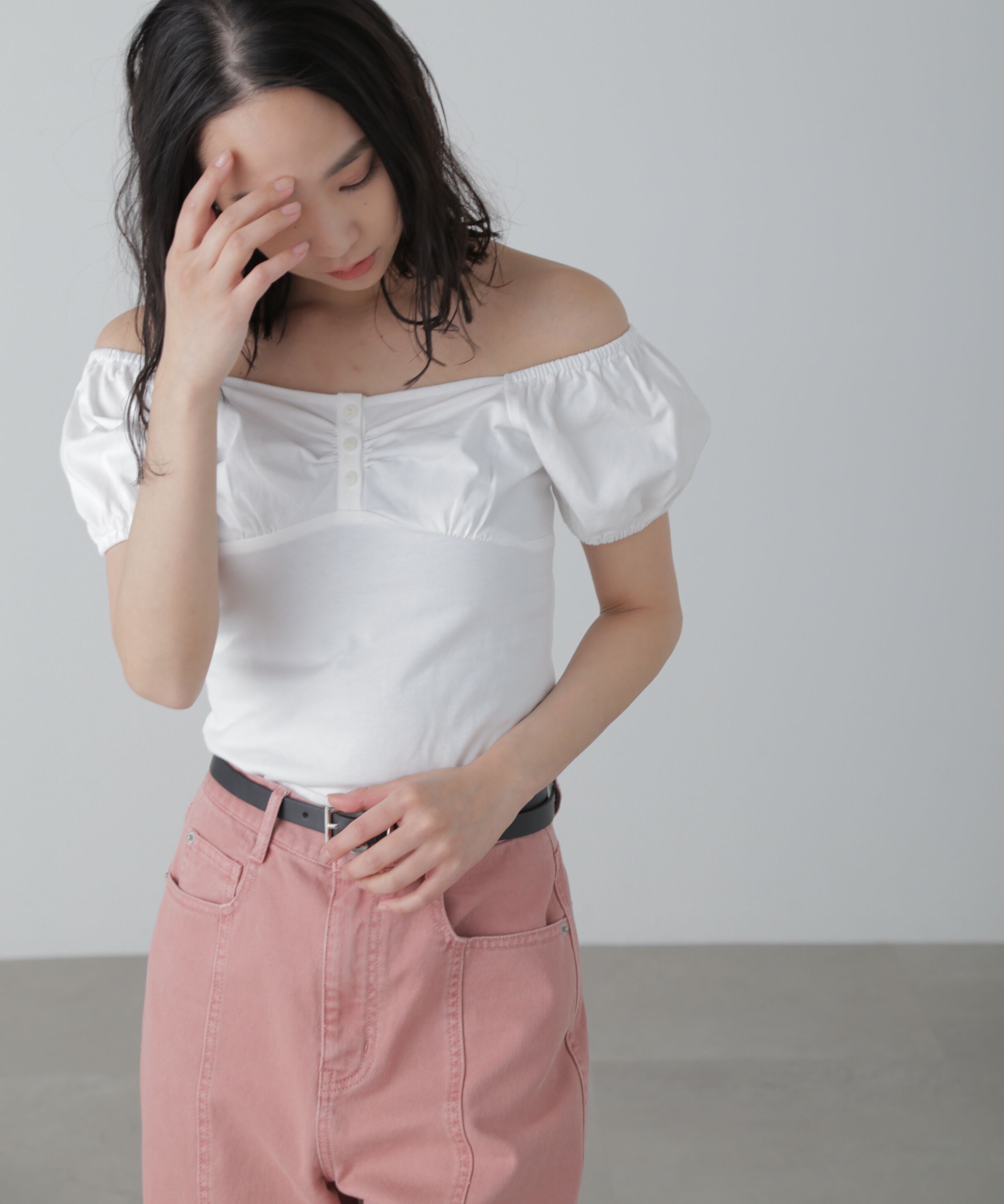  「オフショルギャザーカットソー」|Tシャツ・カットソー|