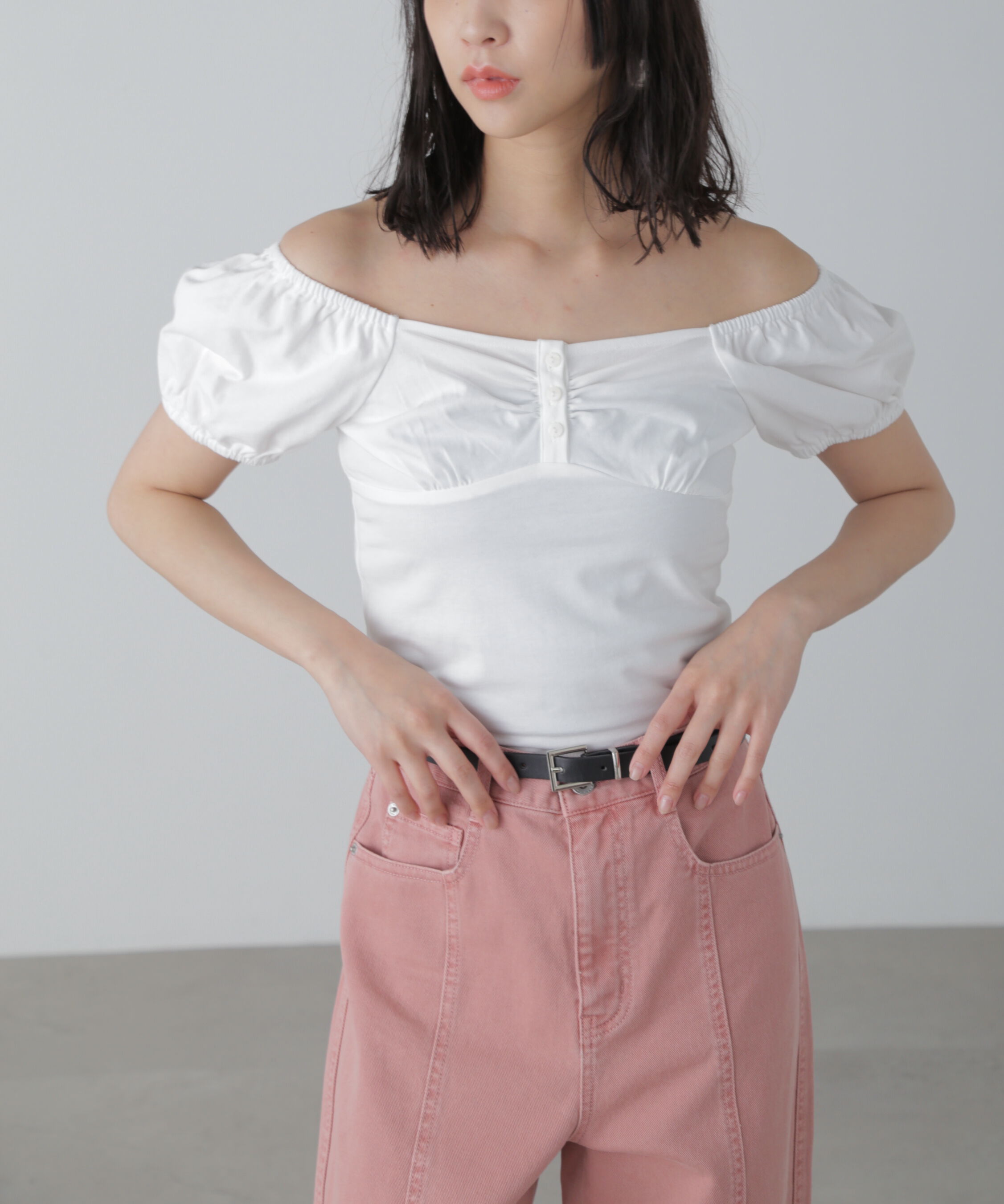  「オフショルギャザーカットソー」|Tシャツ・カットソー|