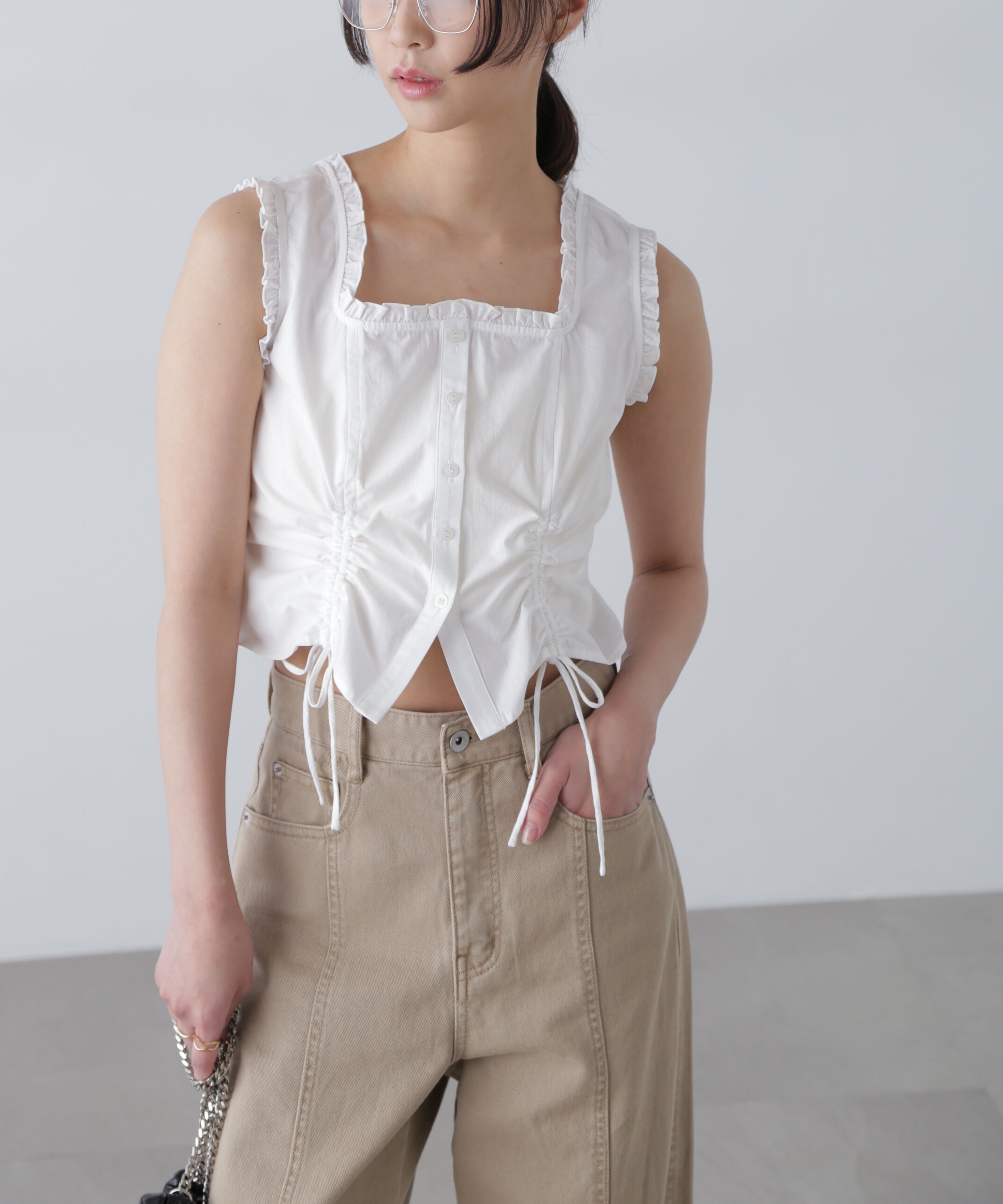  「ドロストノースリーブブラウス」|シャツ・ブラウス|