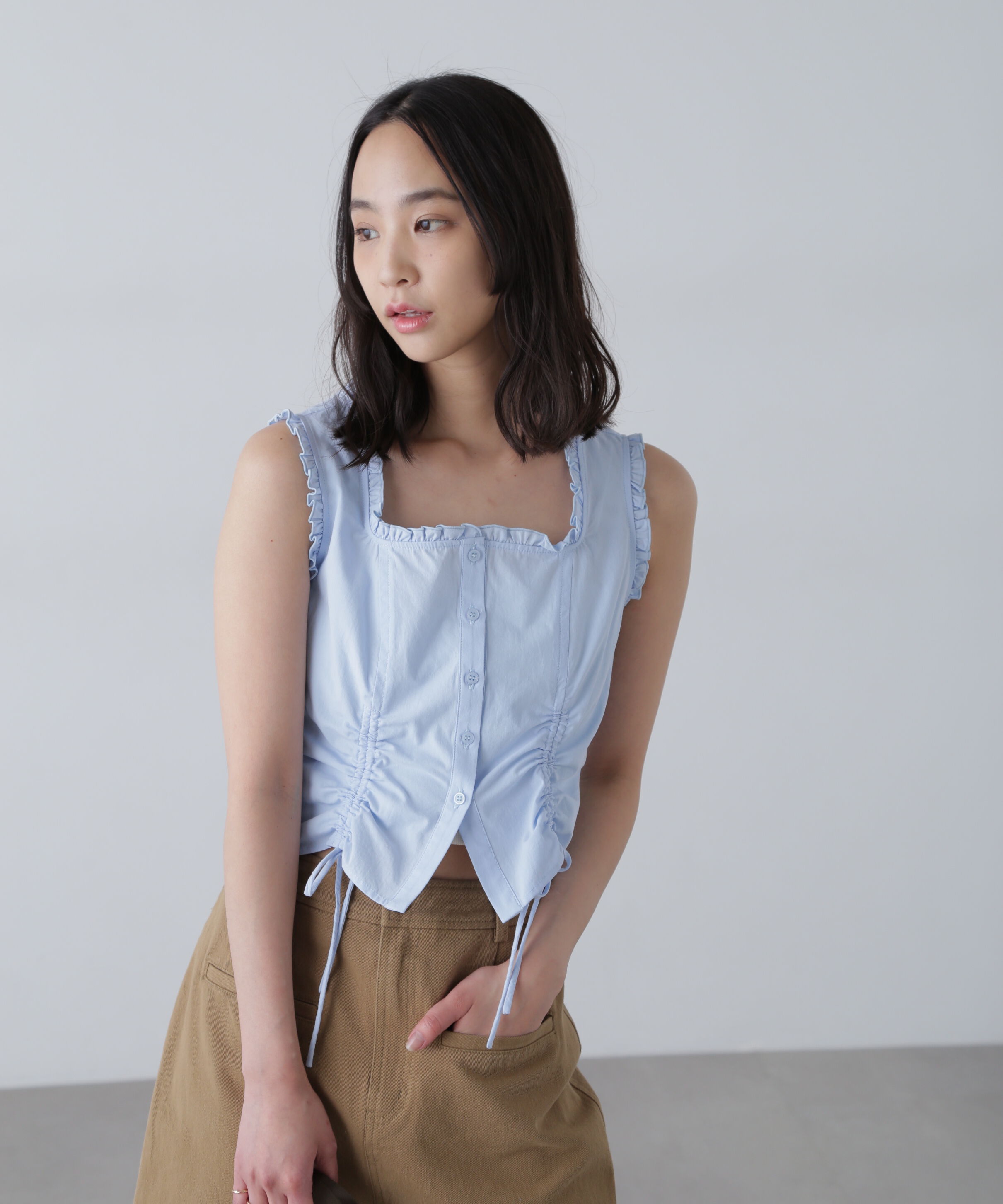  「ドロストノースリーブブラウス」|シャツ・ブラウス|