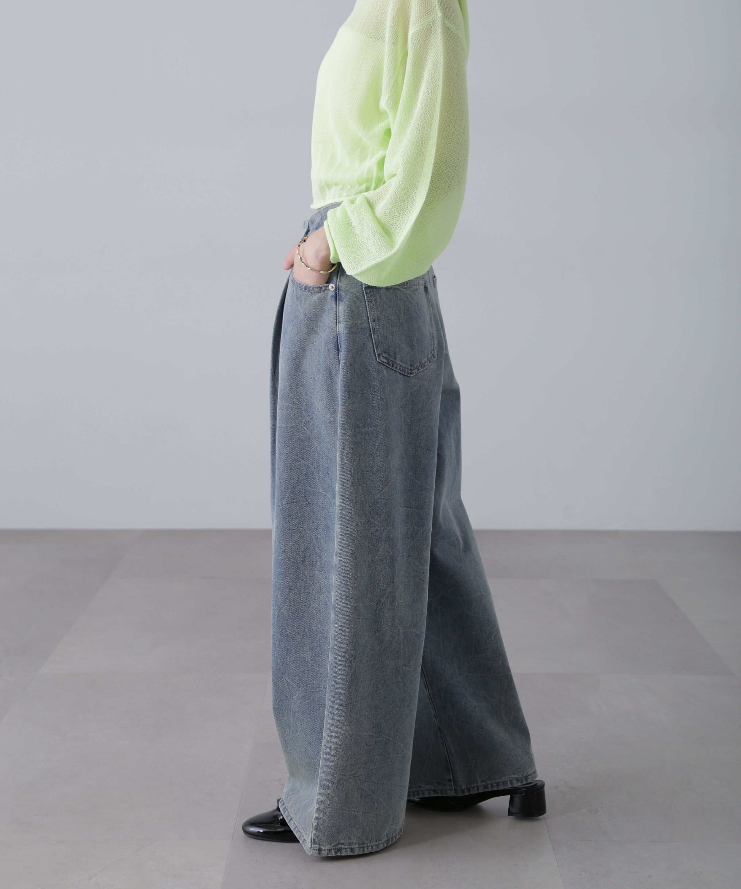  「クリンクル加工タックワイドデニムパンツ」|その他|