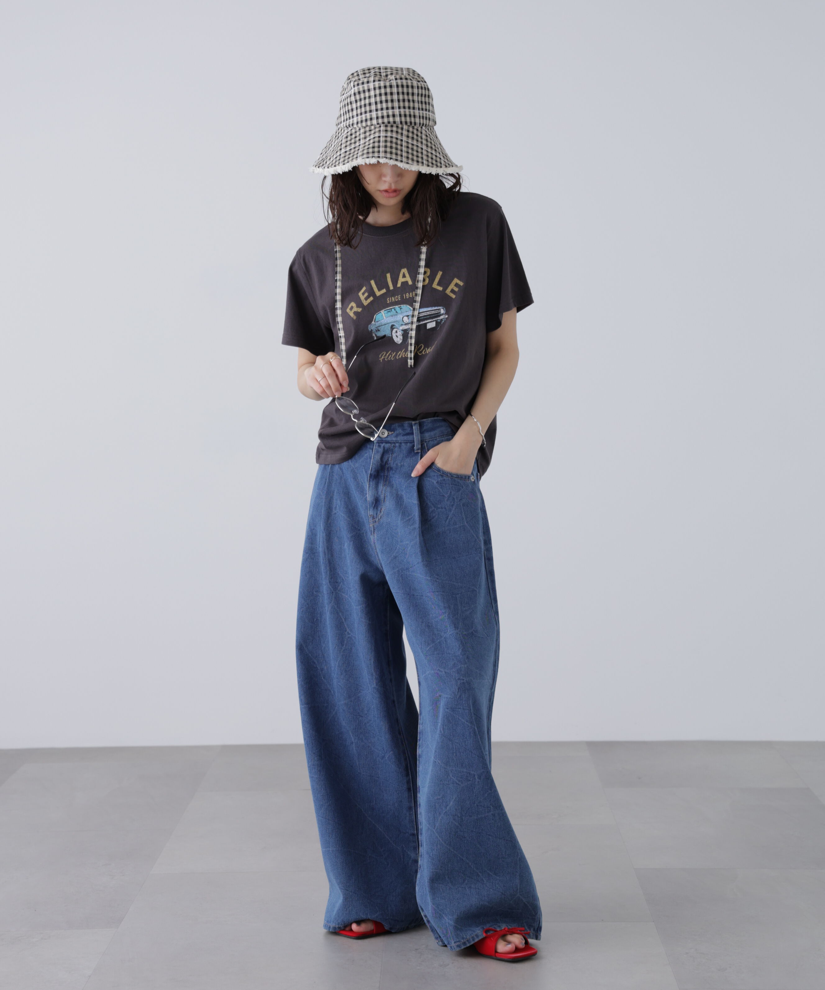  「クリンクル加工タックワイドデニムパンツ」|その他|