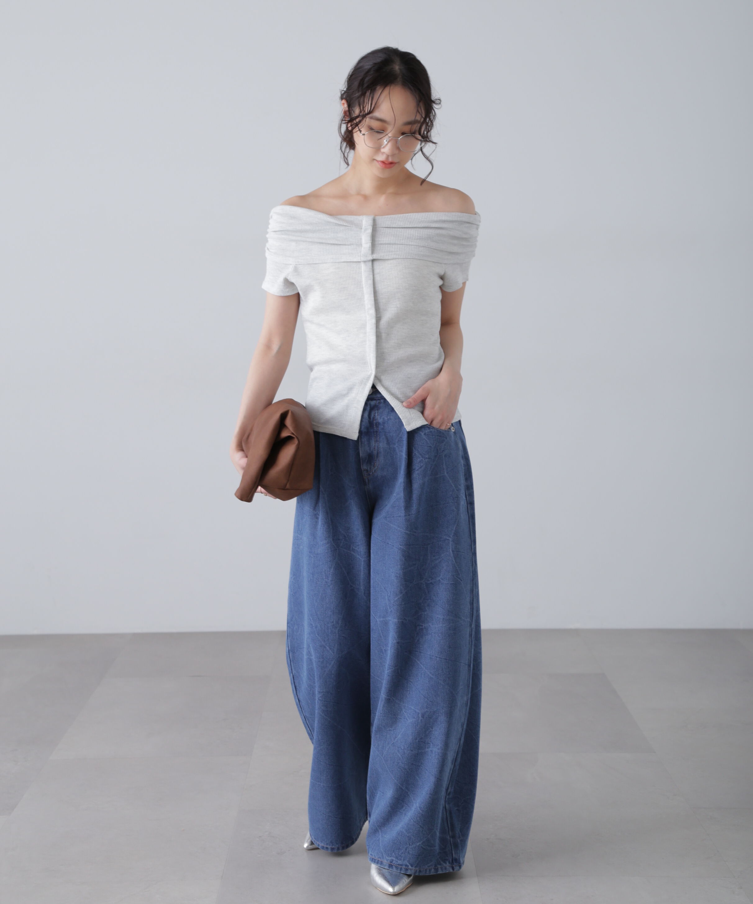  「クリンクル加工タックワイドデニムパンツ」|その他|