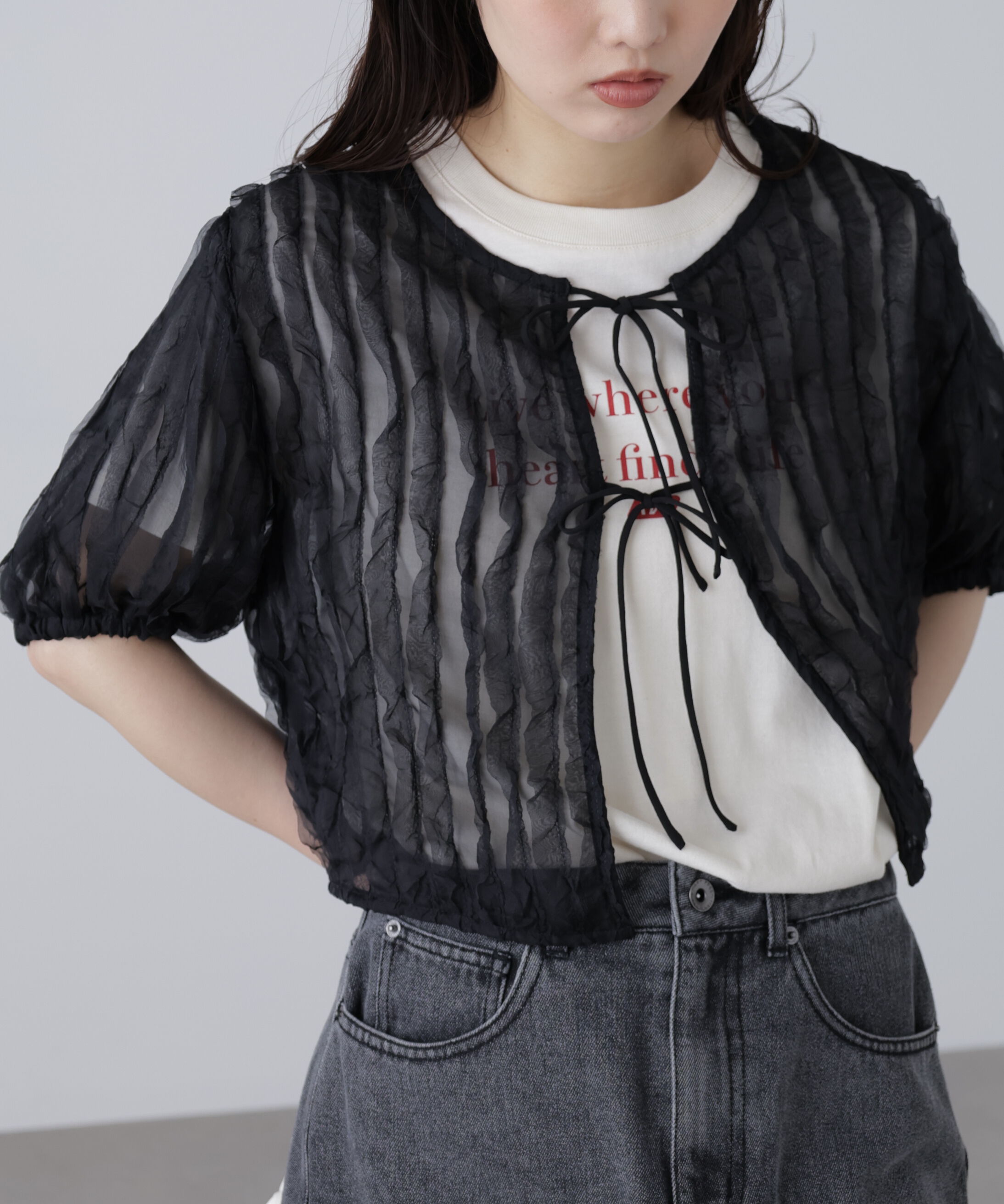  「シアーフリルフロントリボンブラウス」|シャツ・ブラウス|