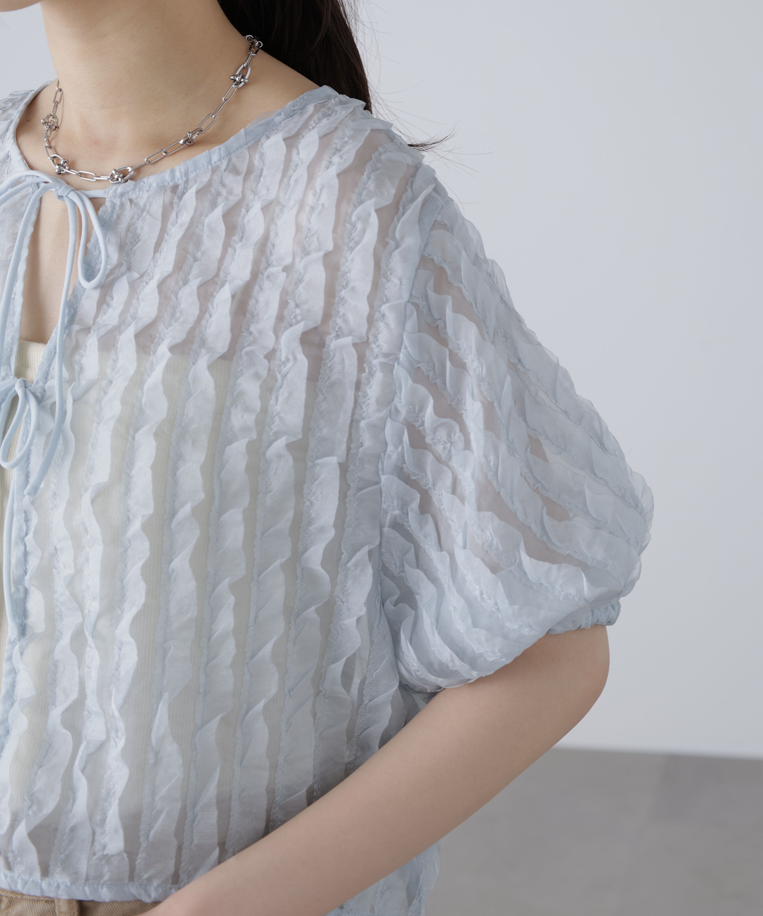  「シアーフリルフロントリボンブラウス」|シャツ・ブラウス|