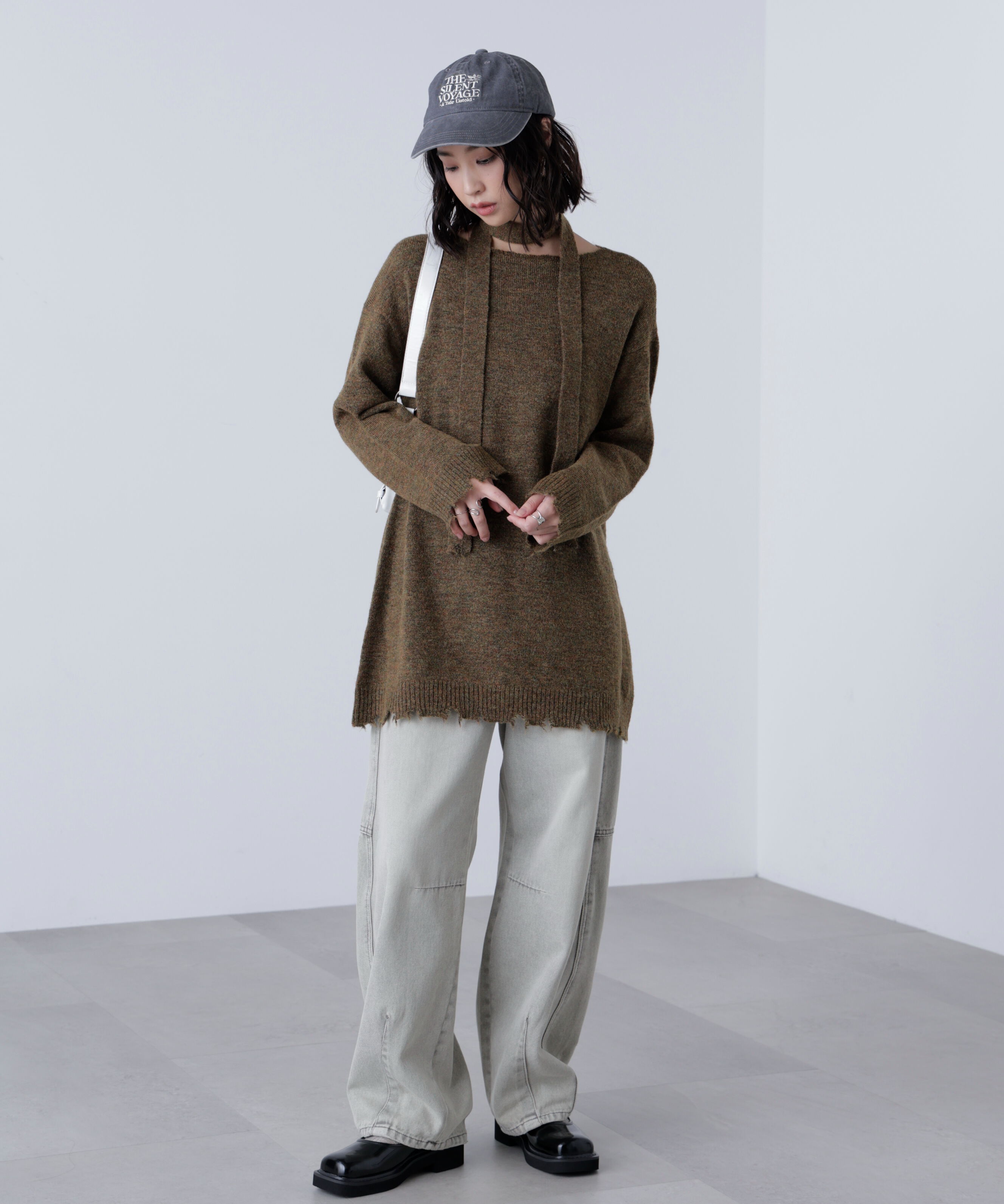  「モヘヤ混タイ付きルーズミニワンピース」|ワンピース|