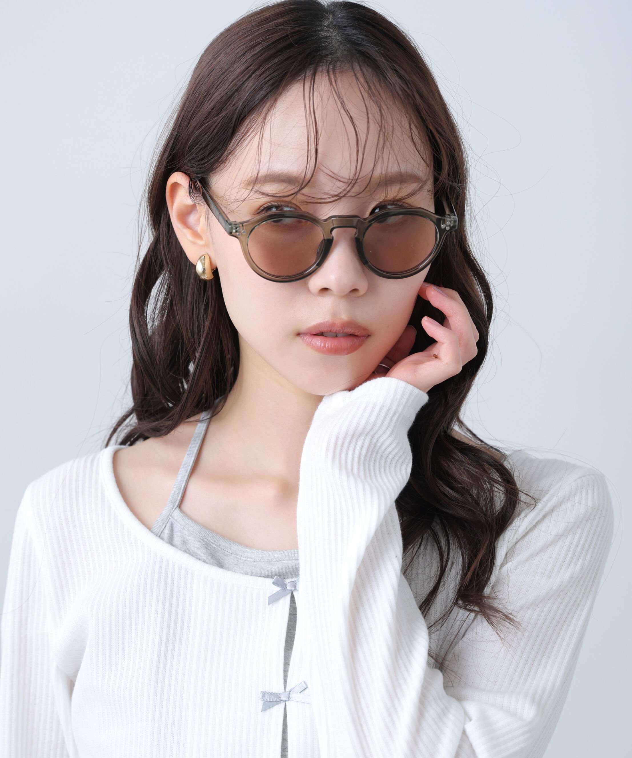  「太フレームボストンサングラス＆メガネ」|ハンカチ|ブラウン