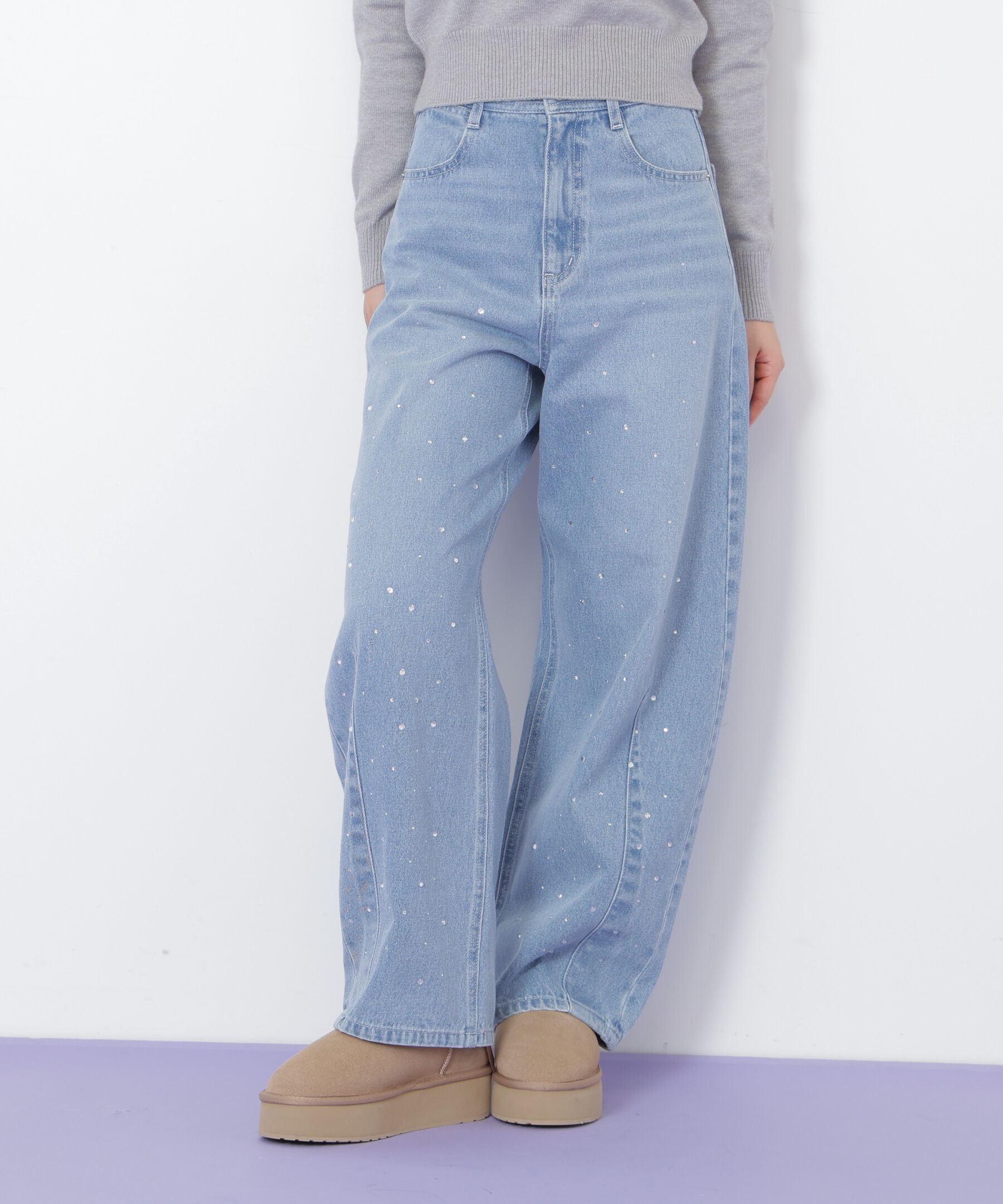 「ビジュートッピングデニムパンツ」|その他|ブルー