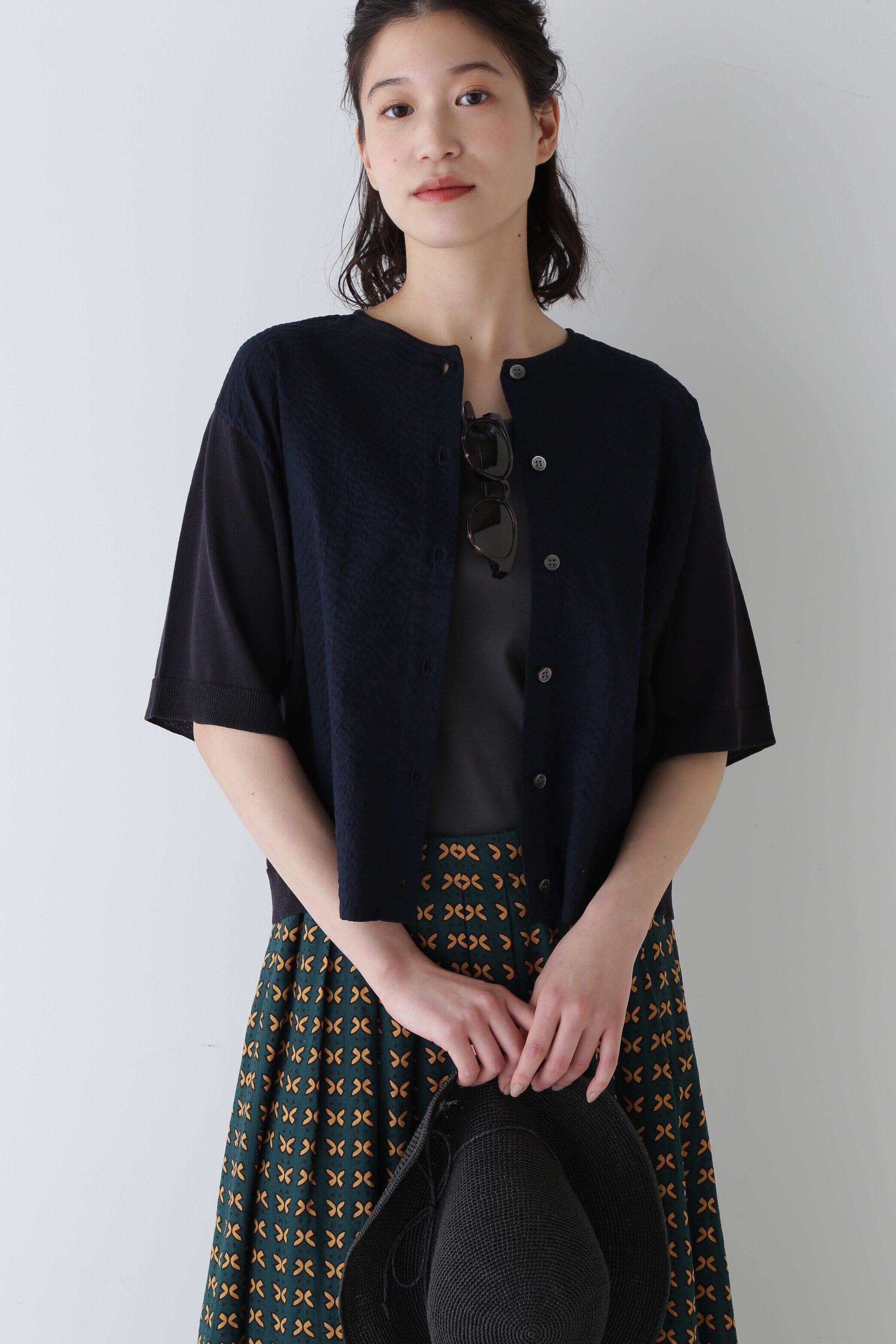  「◆布帛コンビニット」|ニット・セーター|ネイビー