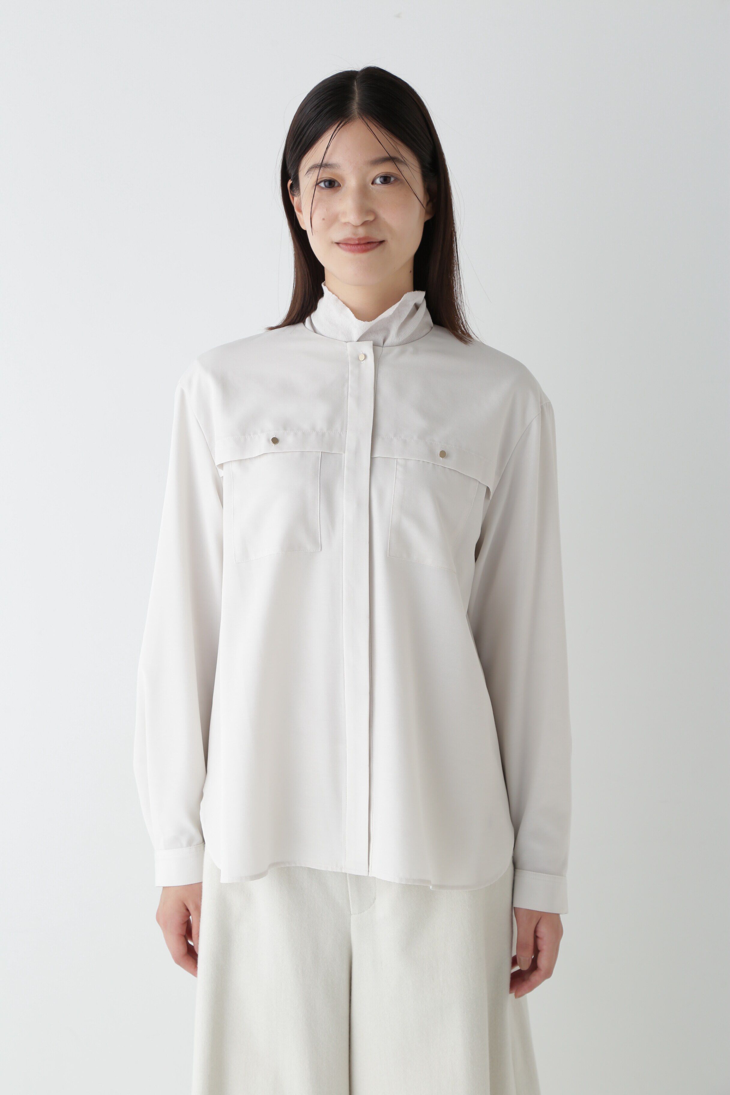  「◆ノーカラーポケットディテールブラウス」|シャツ・ブラウス|