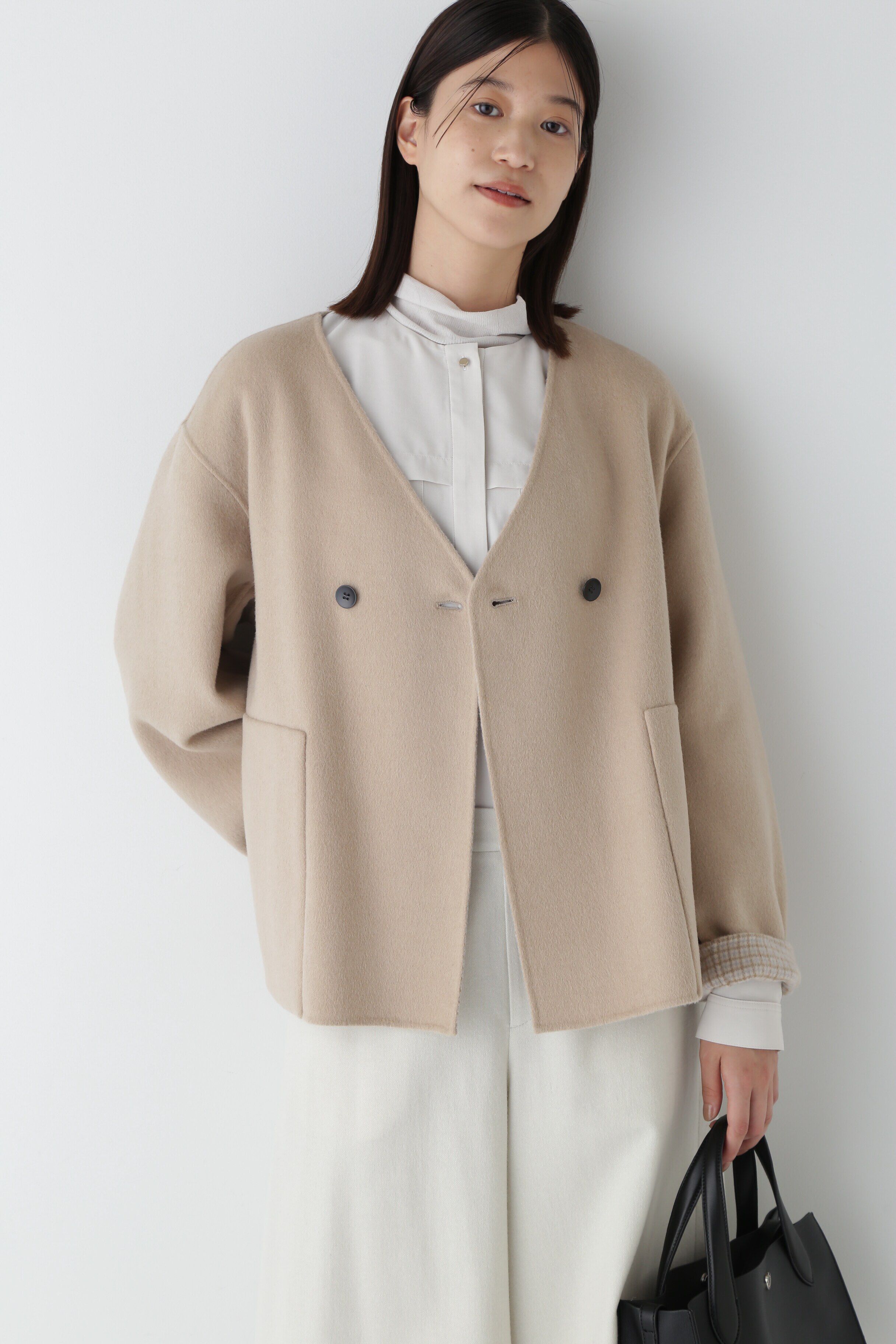  「◆リバーショートジャケットブルゾン」|ブルゾン・スタジャン|ベージュ