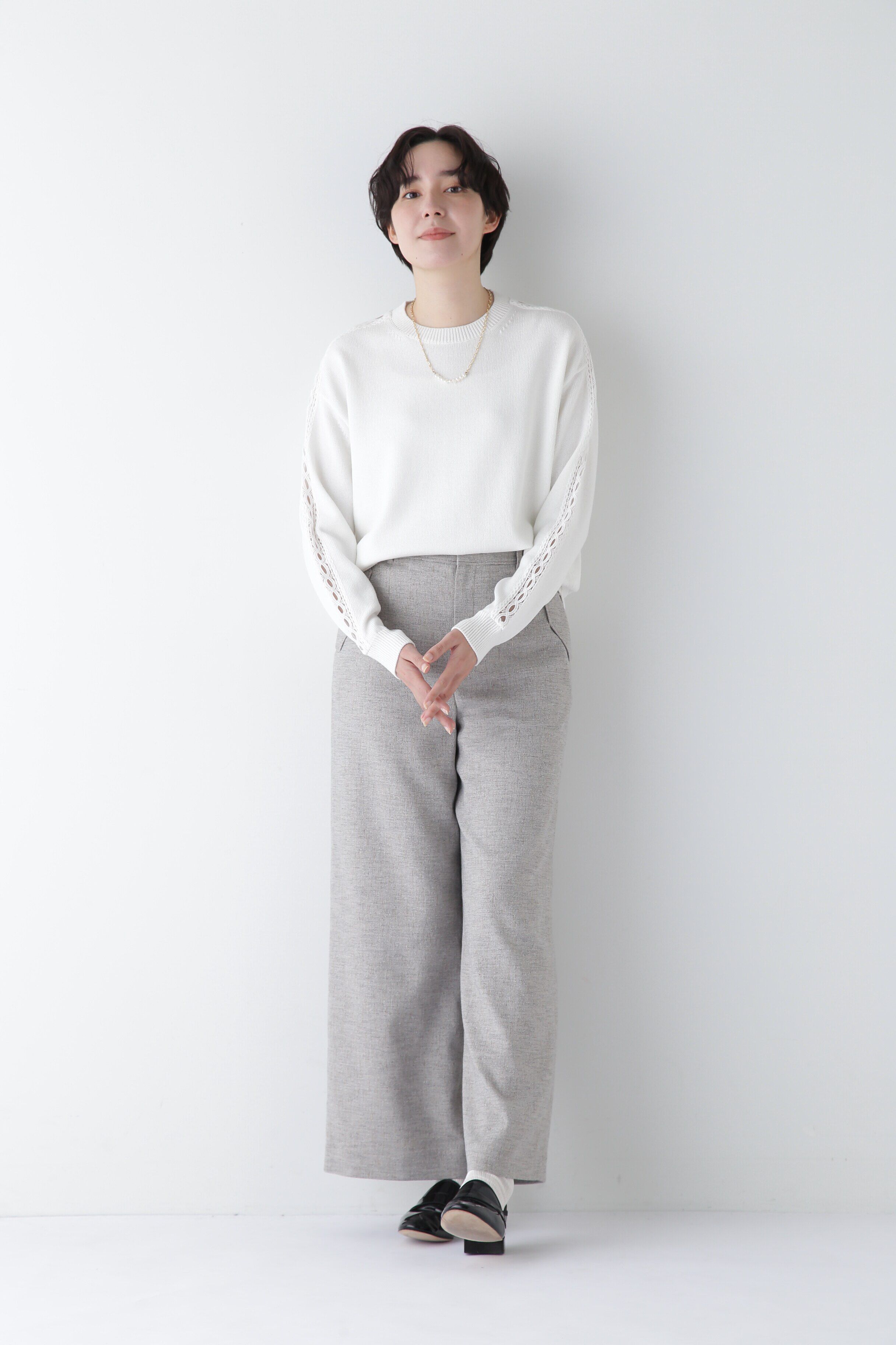  「◆【ウォッシャブル】レースドッキングニットプルオーバー」|ニット・セーター|