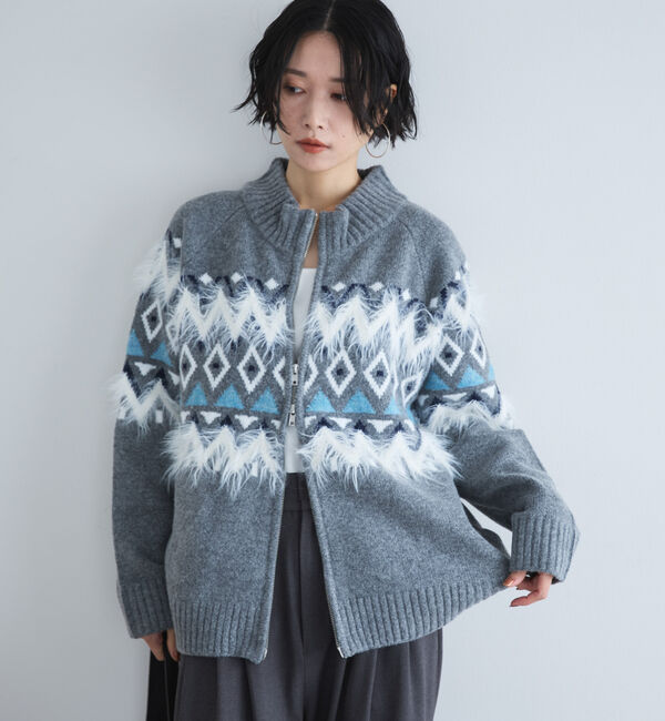 Doux archives「ノルディック柄ジャガードニットジャケット」|ニット・セーター|GRAY