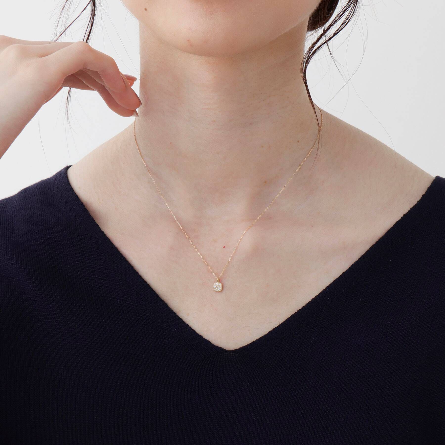 COCOSHNIK「K18ダイヤモンド ランダムパヴェ スクエアネックレス」|ネックレス|