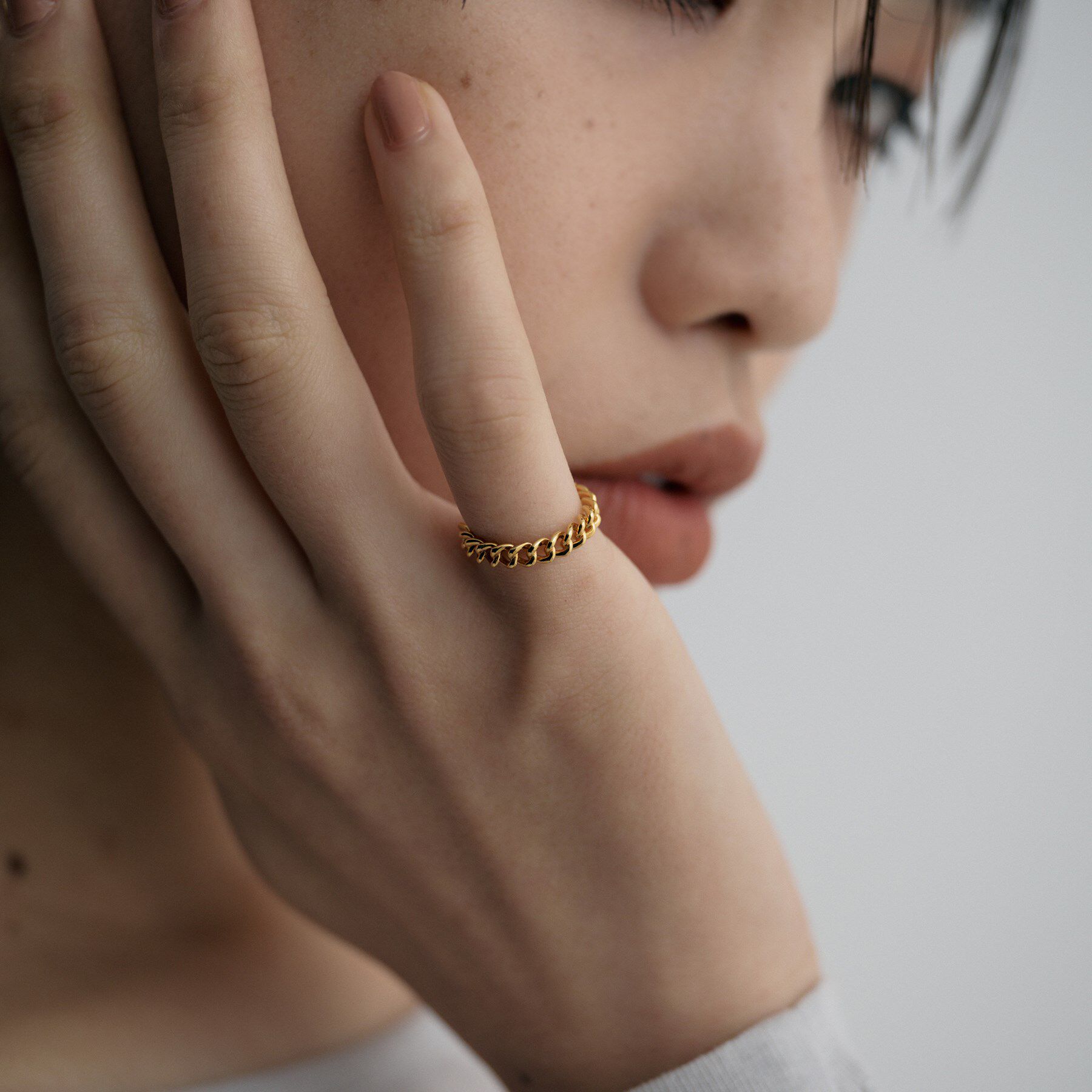 COCOSHNIK ONKITSCH「シルバー カーブチェーンモチーフピンキーリング GP」|リング|