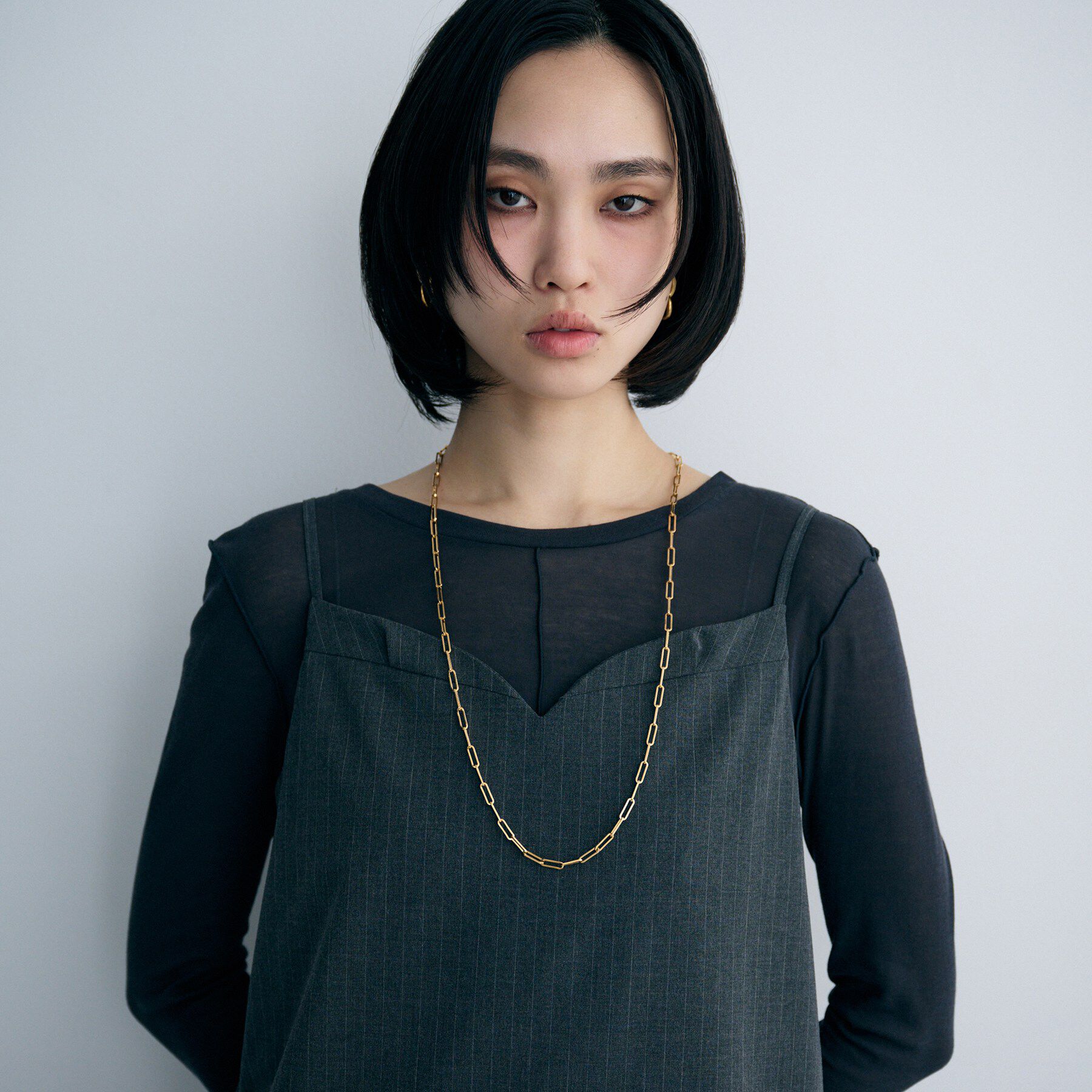 COCOSHNIK ONKITSCH「シルバー デザインチェーン フラットケーブル ラリエットネックレス GP」|ネックレス|