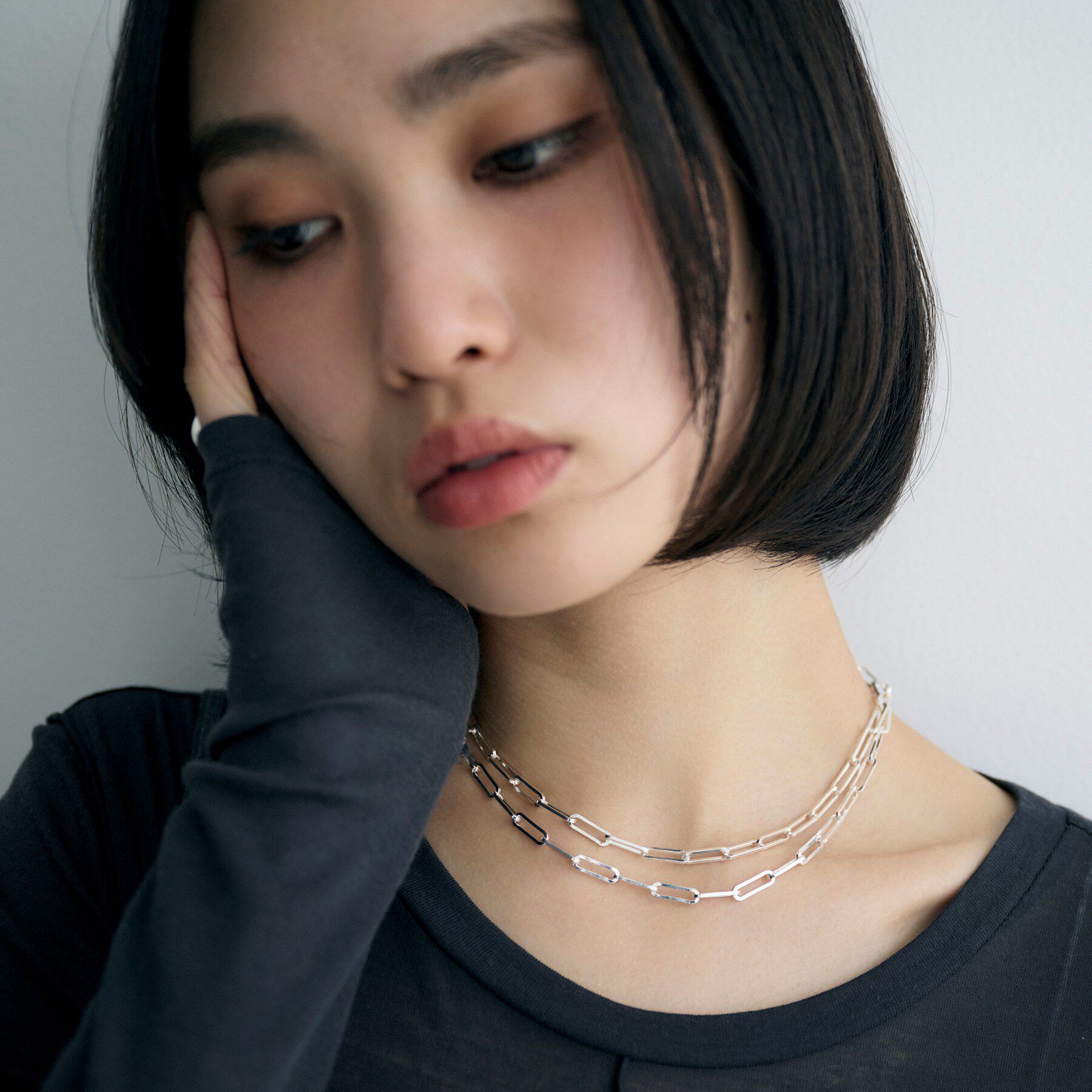 COCOSHNIK ONKITSCH「シルバー デザインチェーン フラットケーブル ラリエットネックレス」|ネックレス|