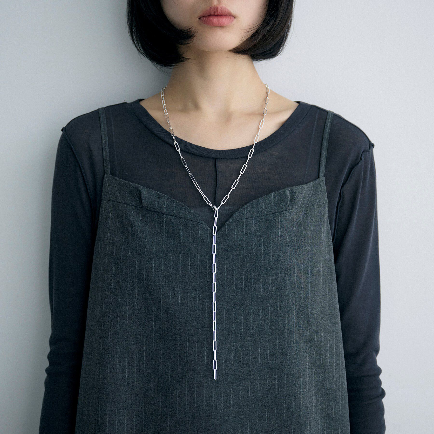 COCOSHNIK ONKITSCH「シルバー デザインチェーン フラットケーブル ラリエットネックレス」|ネックレス|