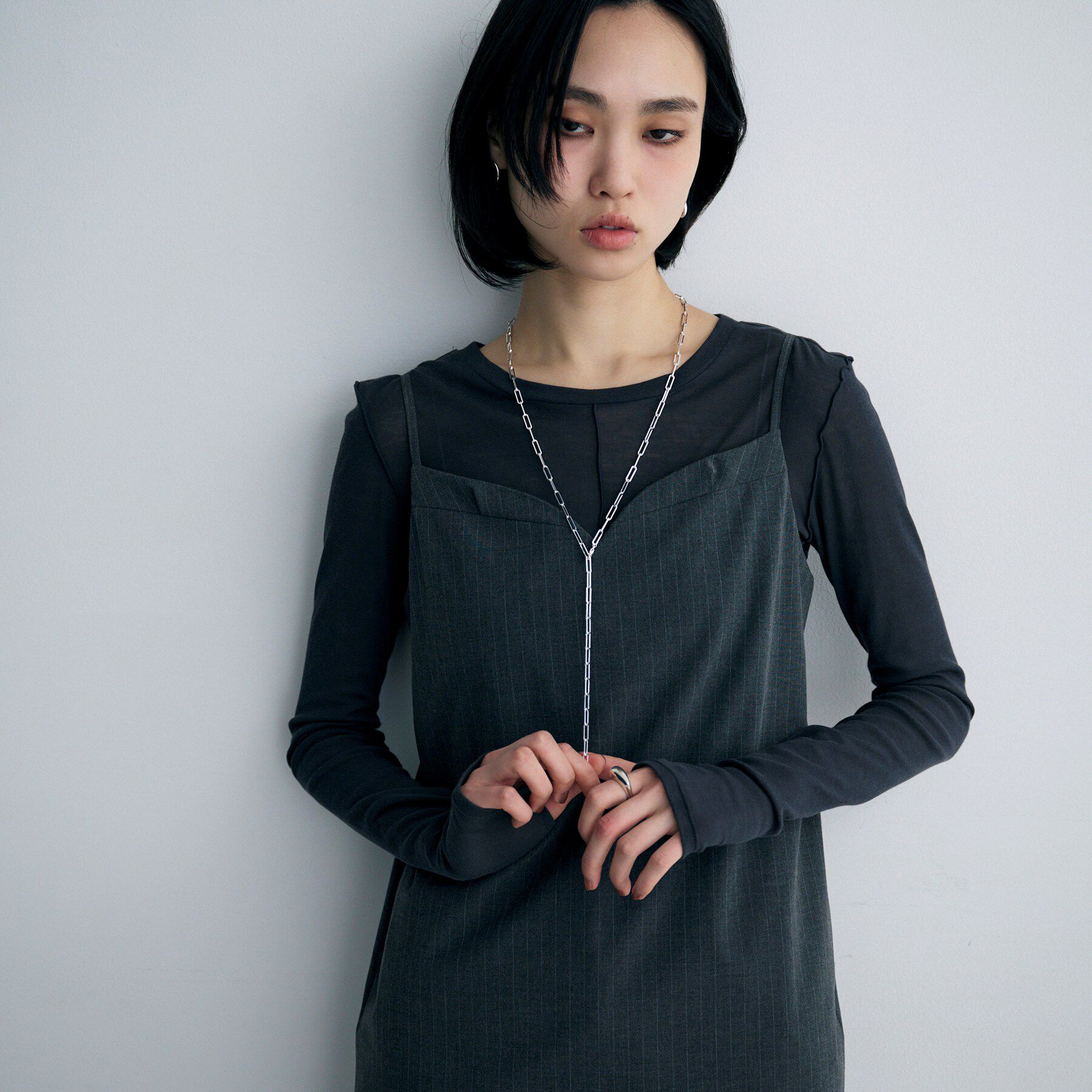 COCOSHNIK ONKITSCH「シルバー デザインチェーン フラットケーブル ラリエットネックレス」|ネックレス|