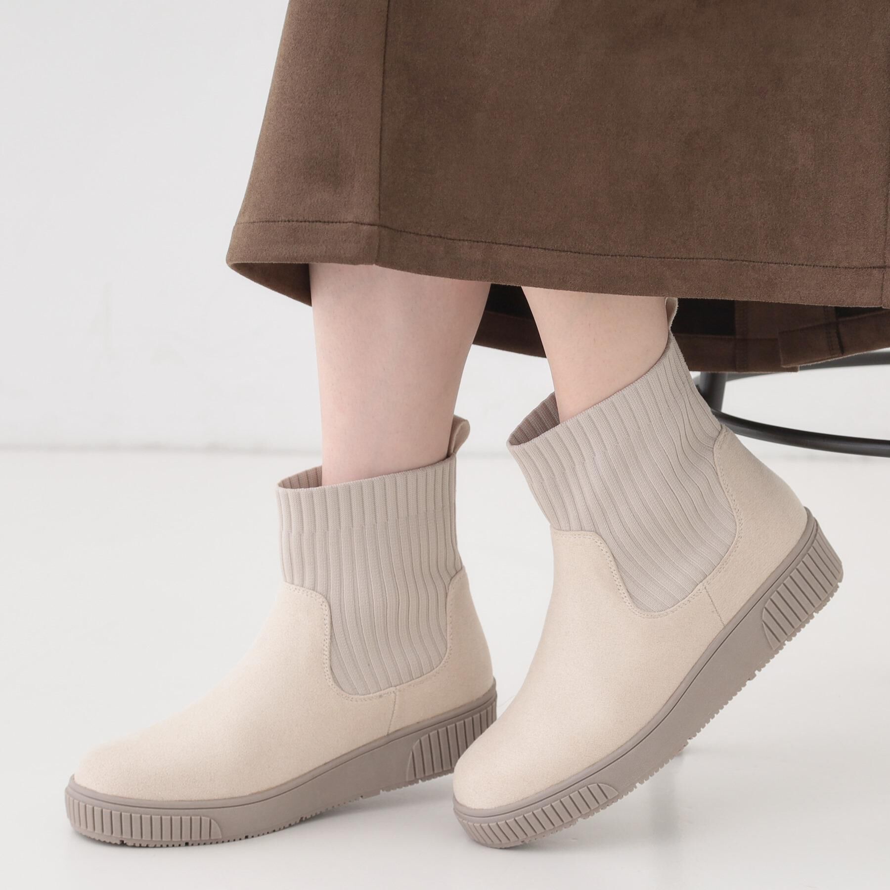 SHOO･LA･RUE「【撥水/低反発クッション】すっぽりラクラク はきぐちニットブーツ」|ショートブーツ|
