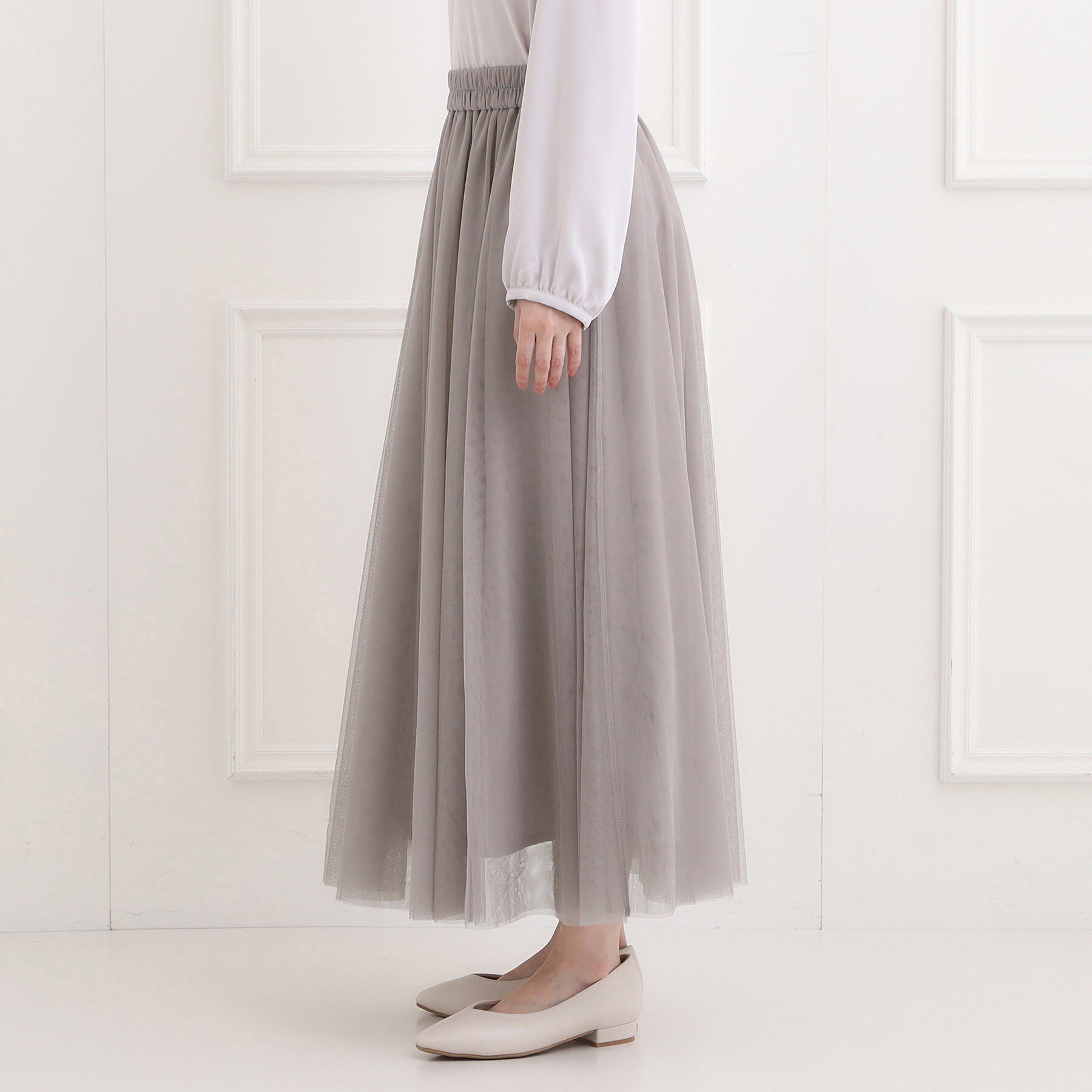 SHOO･LA･RUE「【洗濯機可】セレモニーからデイリーまで ふんわり軽やか チュールギャザースカート」|スカート|