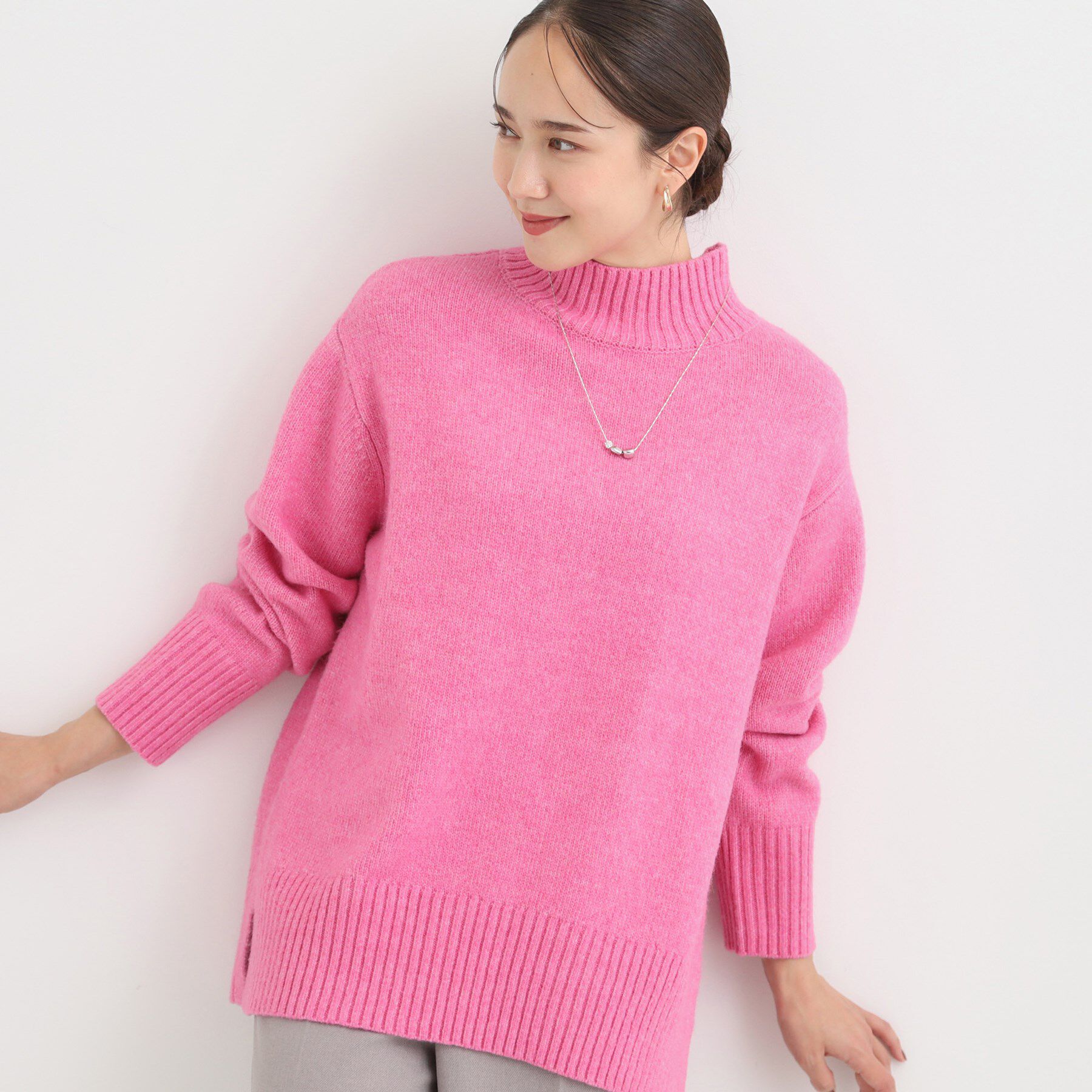 SHOO･LA･RUE「【S-LL】ゆるシルエットな メランジタートルニット」|ニット・セーター|ピンク(073)