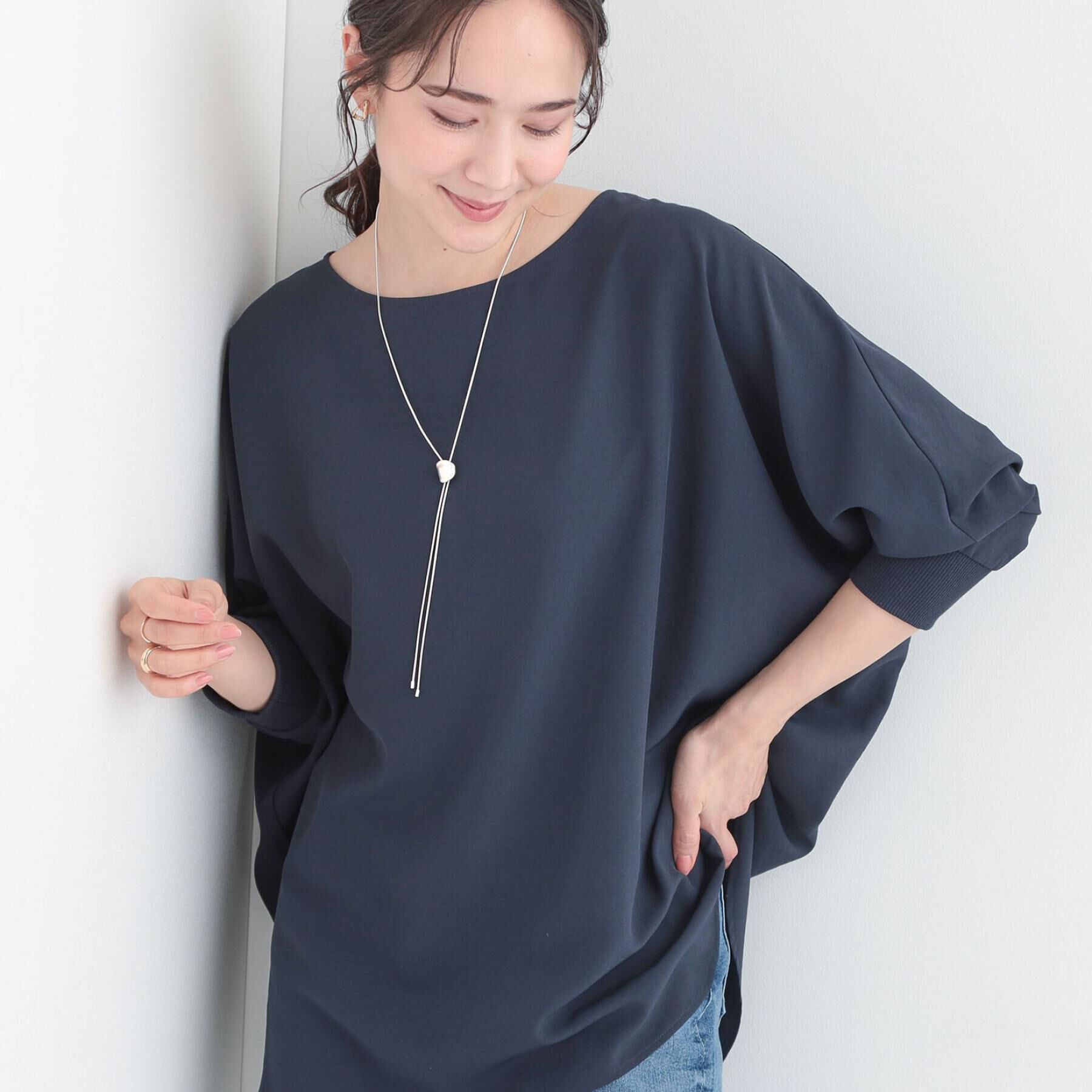 SHOO･LA･RUE「【着丈選べる/体型カバー/洗濯機可】さらさらとろん ドルマンブラウス」|シャツ・ブラウス|ネイビーロング(89