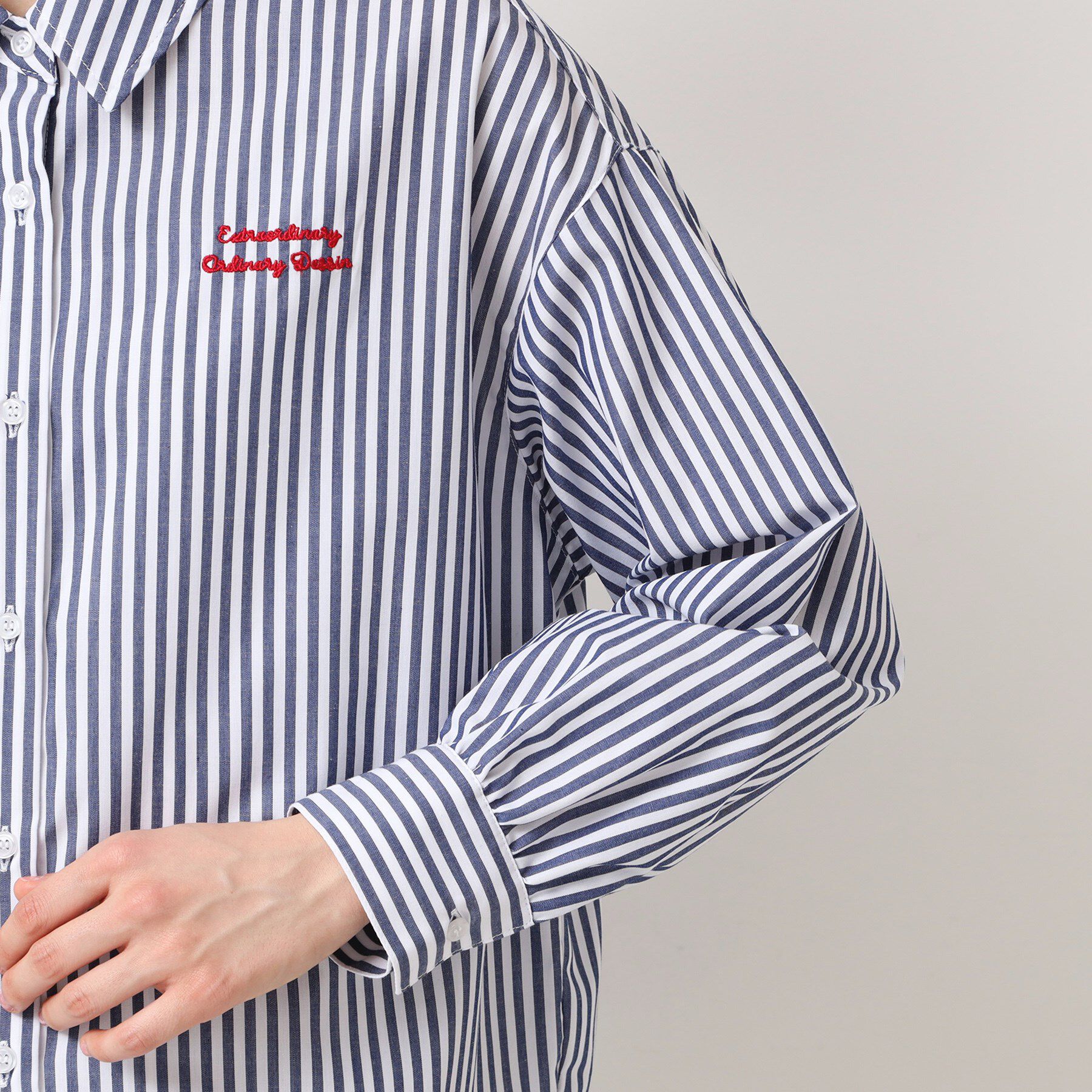 Dessin「【洗える】ロゴ刺繍入りストライプオーバーシャツ」|シャツ・ブラウス|