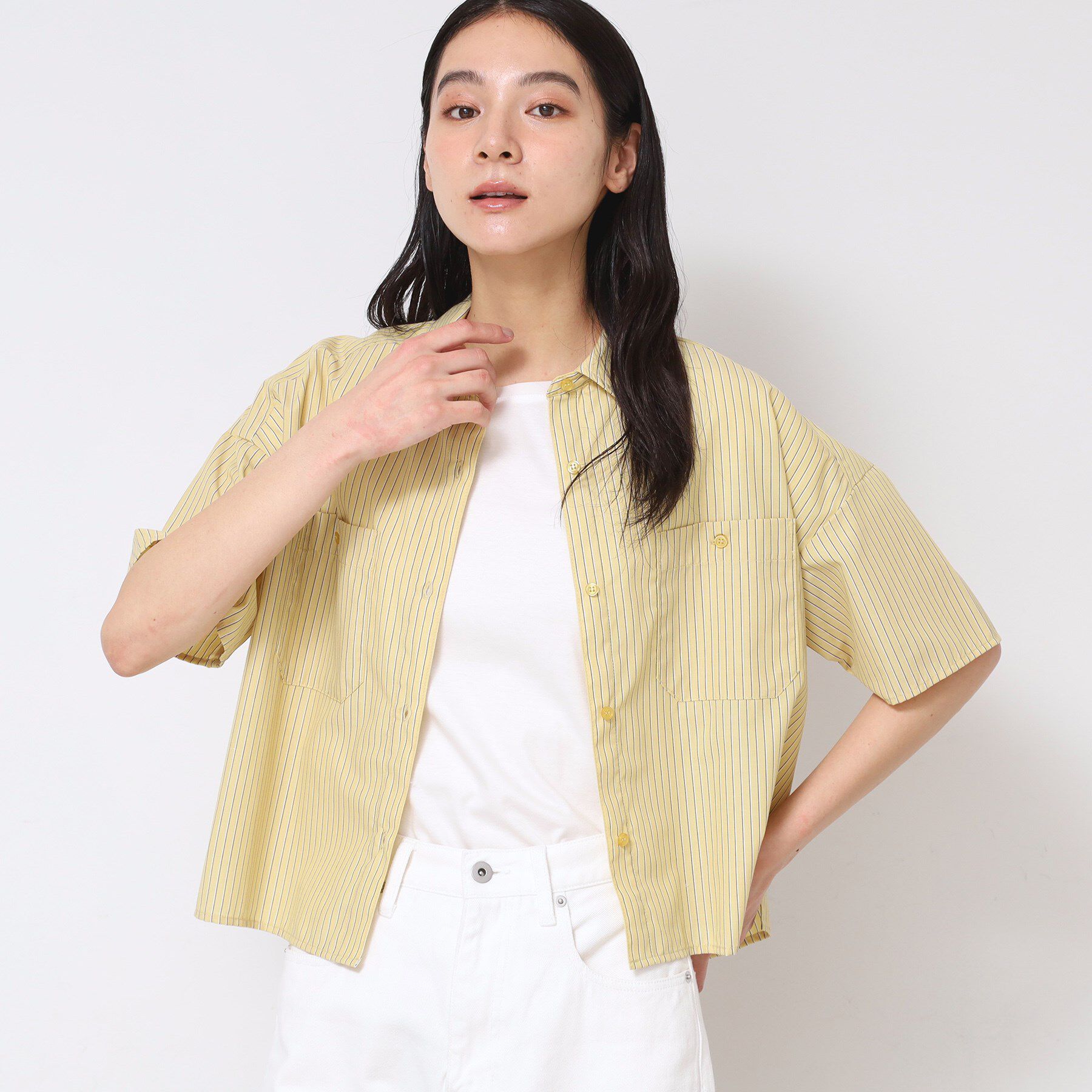 Dessin「【洗える】クロップド丈シャツ（XS～L）」|シャツ・ブラウス|イエロー(332)
