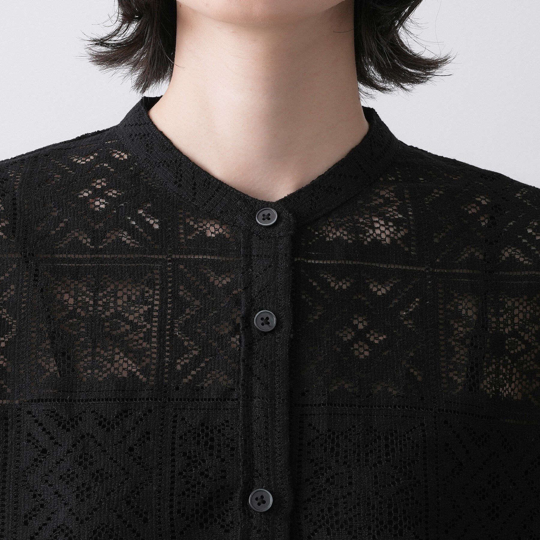 Dessin「【洗える】スクエアレースノーカラーシャツ」|シャツ・ブラウス|