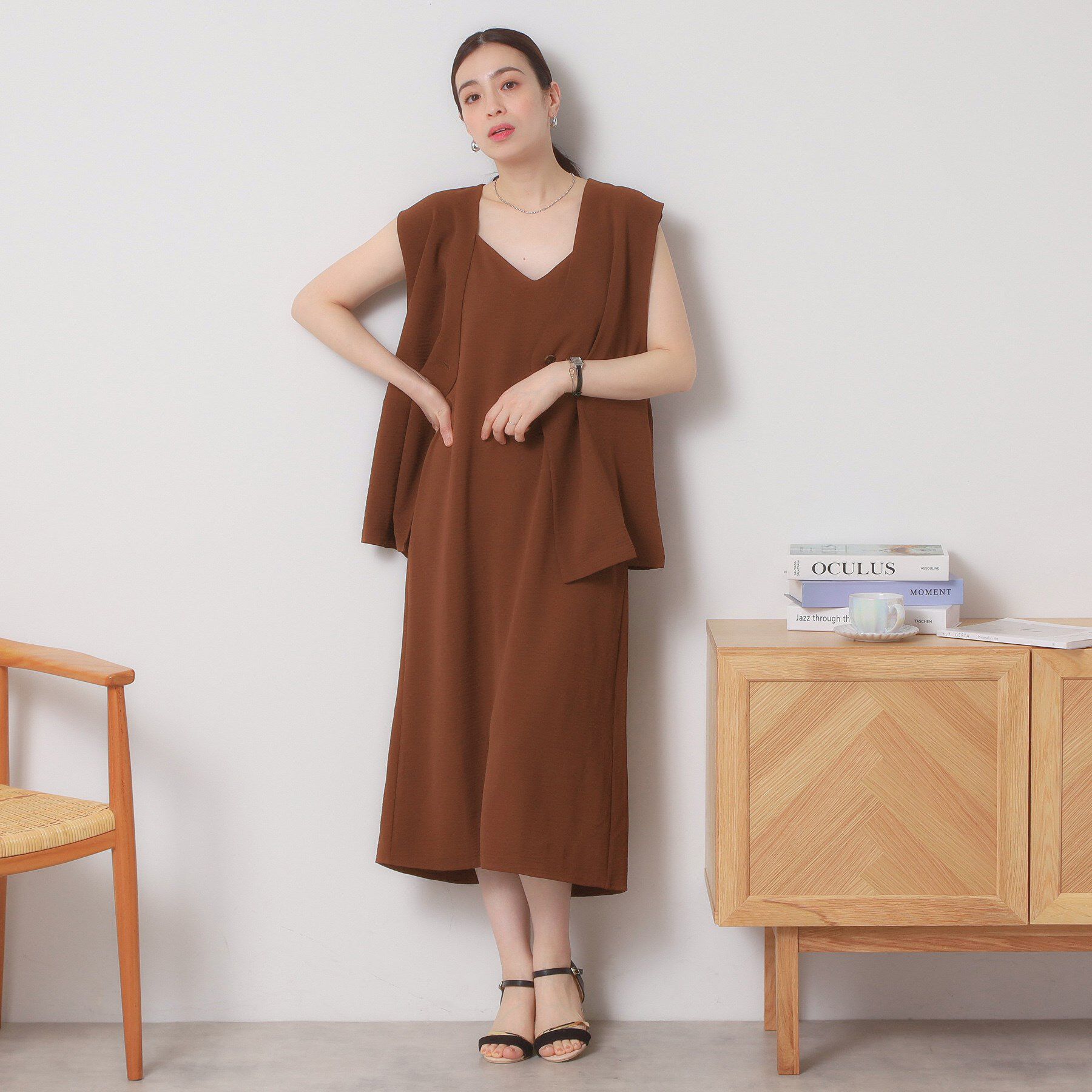 ITS&rsquo;DEMO「【接触冷感／吸水速乾／洗濯機OK／イージーケア】ジレ&times;キャミワンピースセット＜ラク服シリーズ＞」|ワンピース|